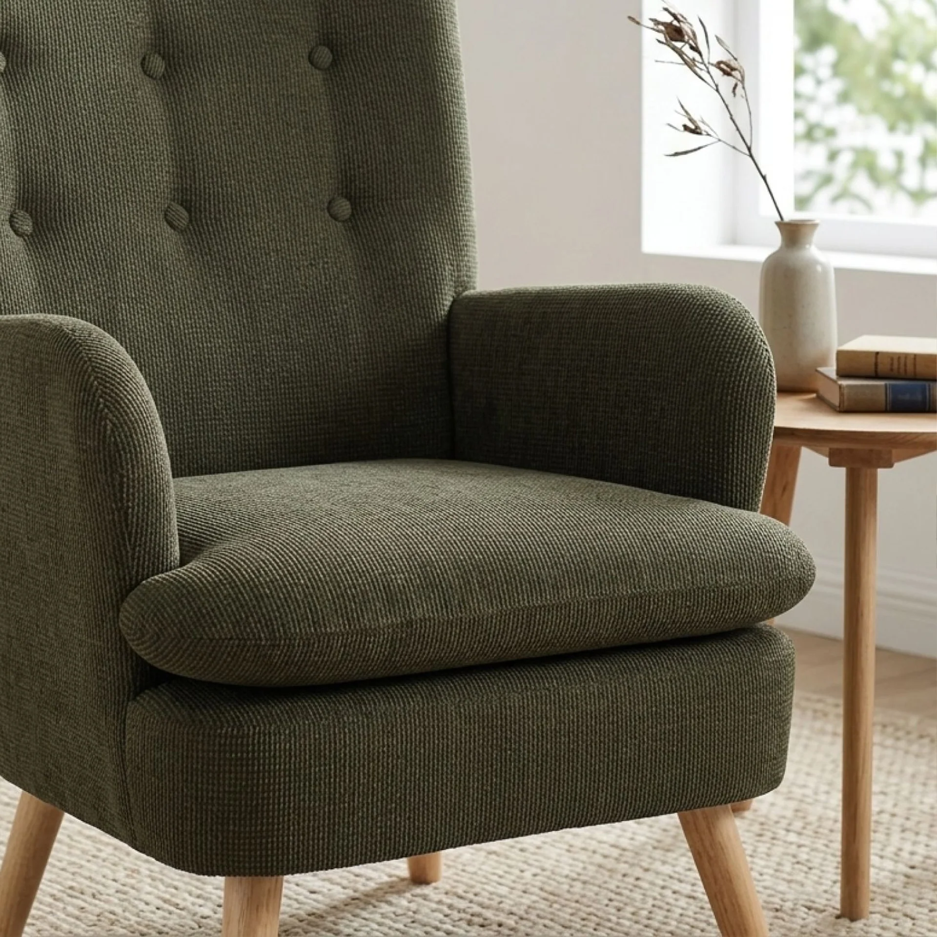 Puff Linen Armchair - Dark Green - Image 6