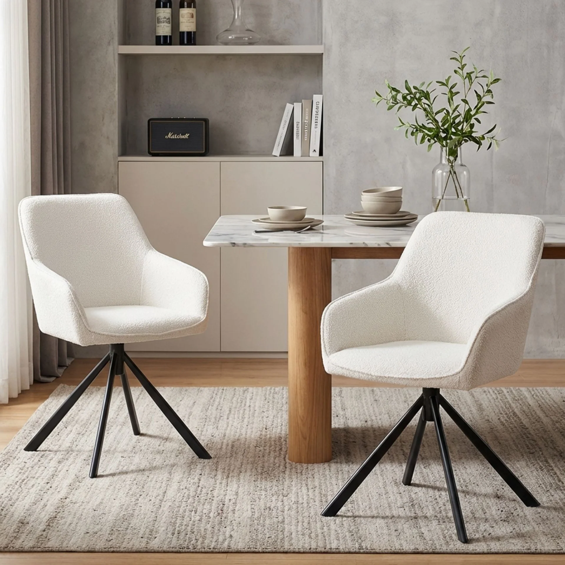 Ramona Boucle Dining Chair - Set of 2 - White + Black