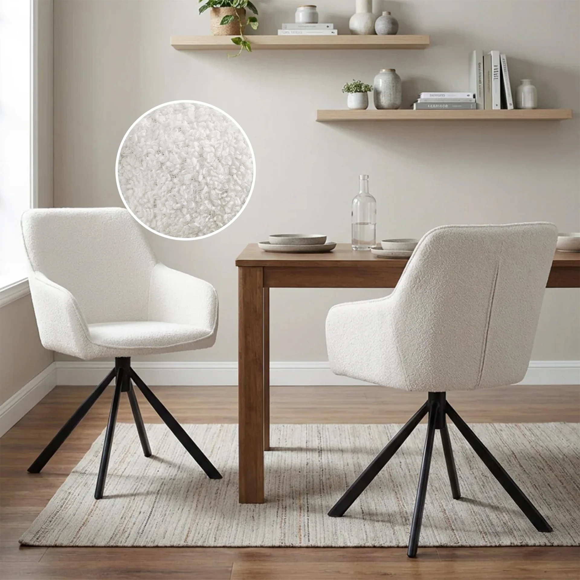 Ramona Boucle Dining Chair - Set of 2 - White + Black - Image 2