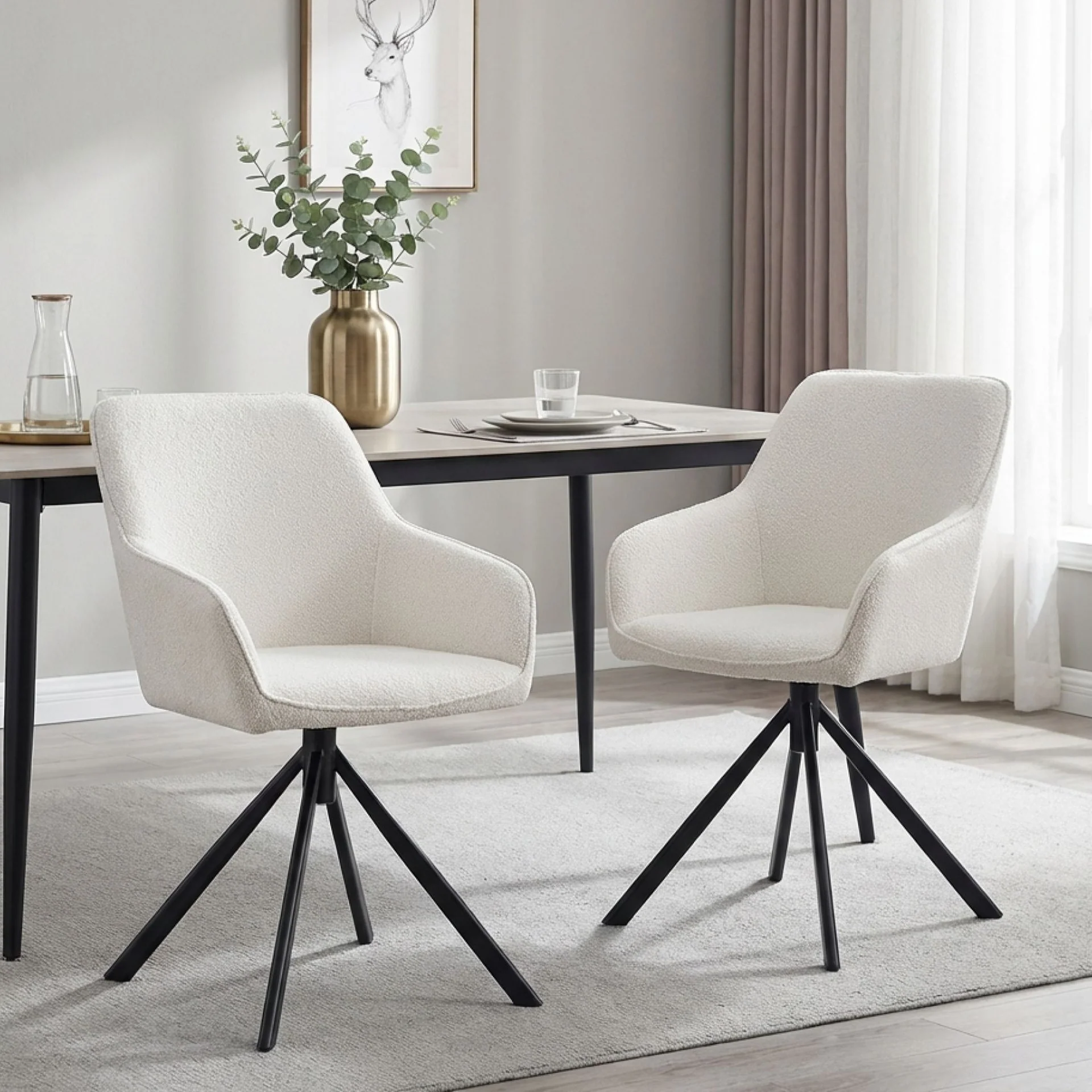 Ramona Boucle Dining Chair - Set of 2 - White + Black - Image 3