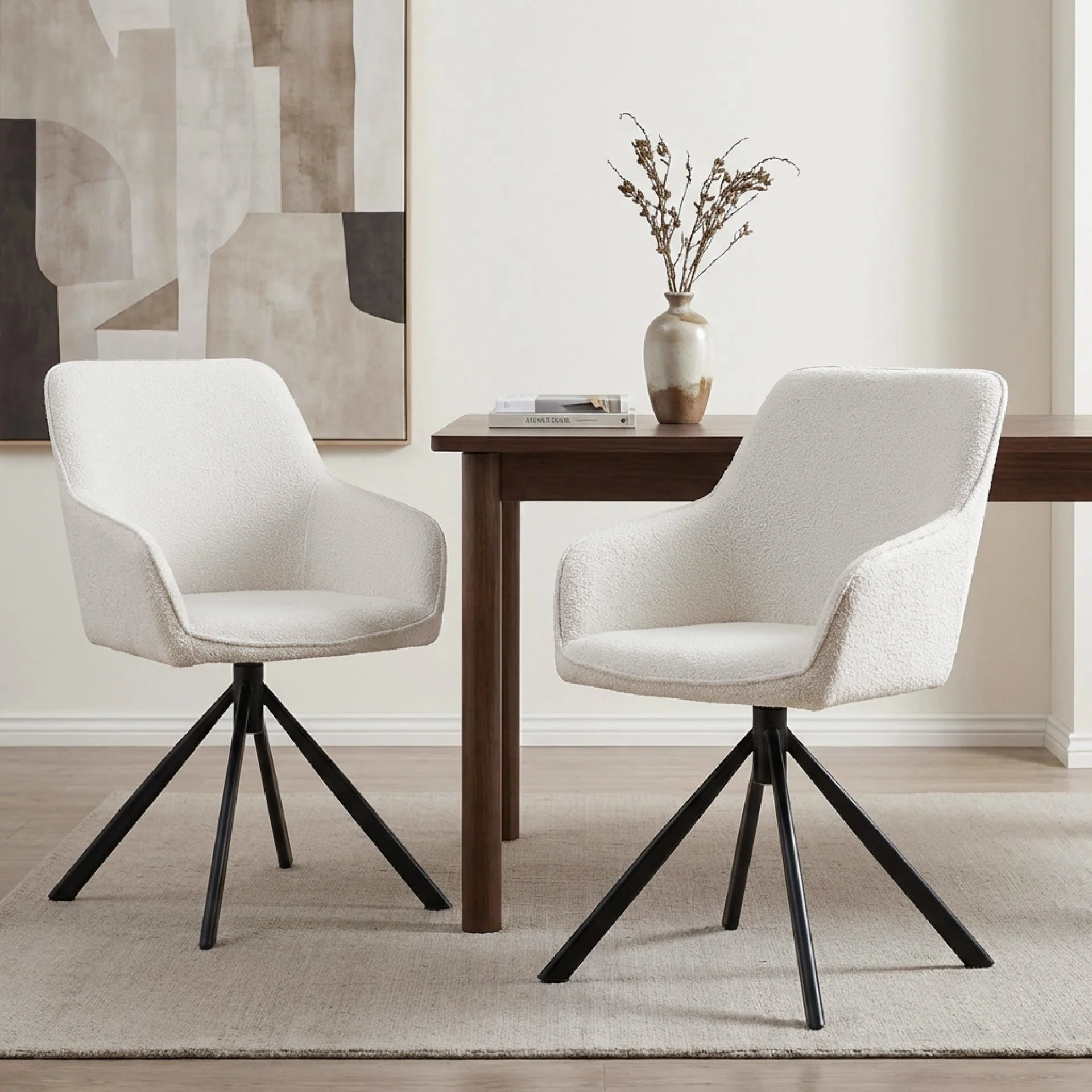 Ramona Boucle Dining Chair - Set of 2 - White + Black - Image 5
