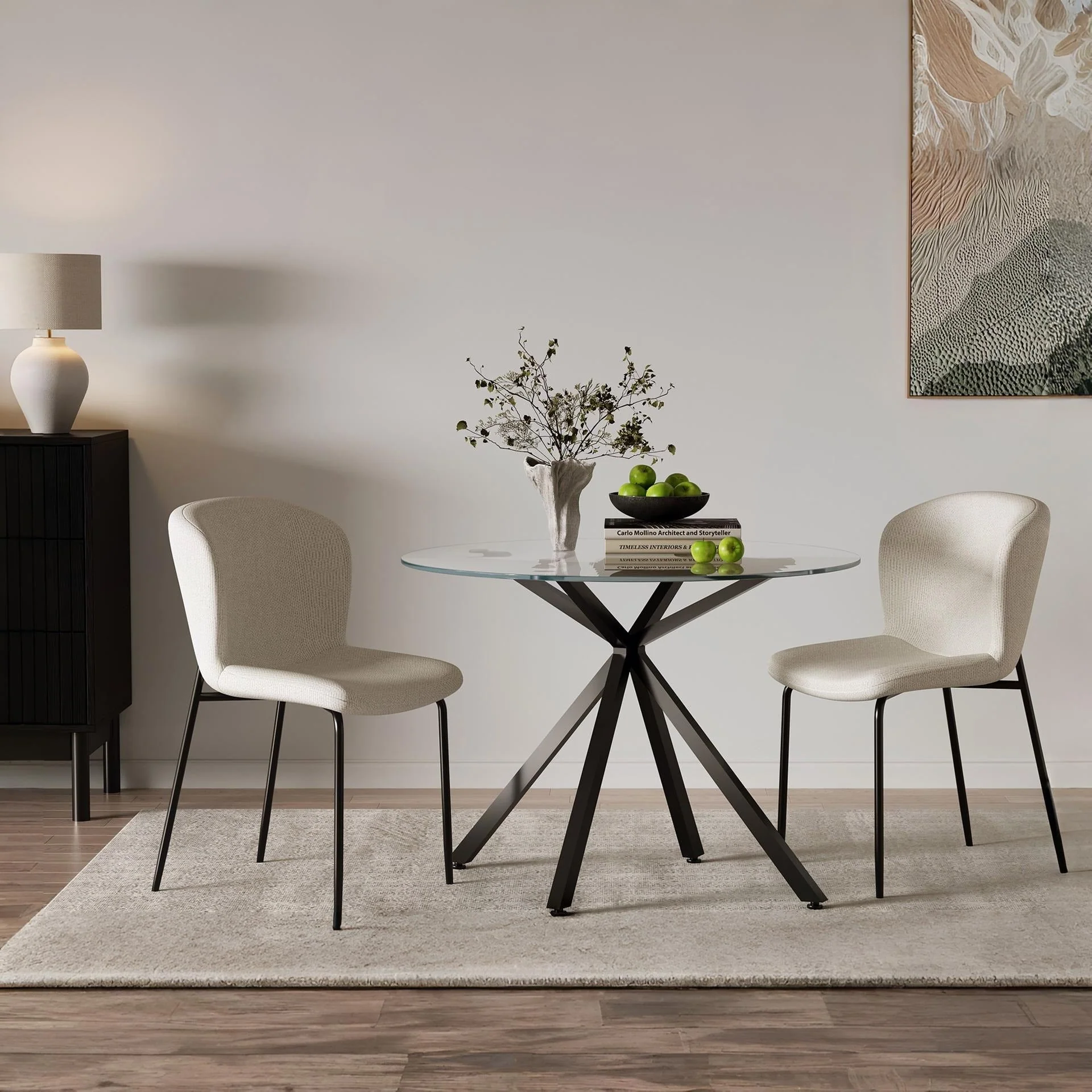 Rayne Dining Chair - Set of 2 - Beige + Black - Image 2