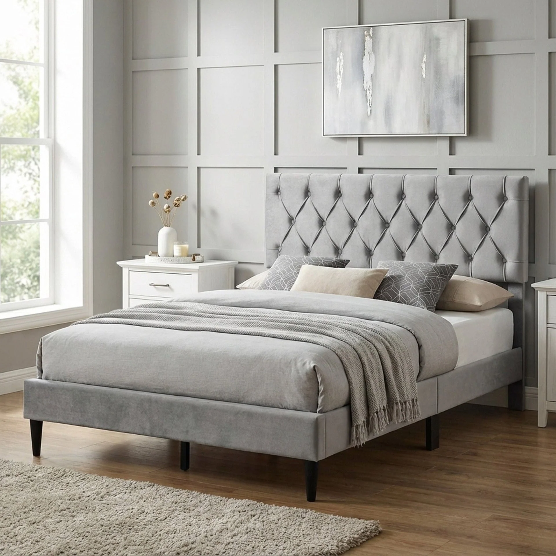 Rila Double Velvet Bed Frame - Grey