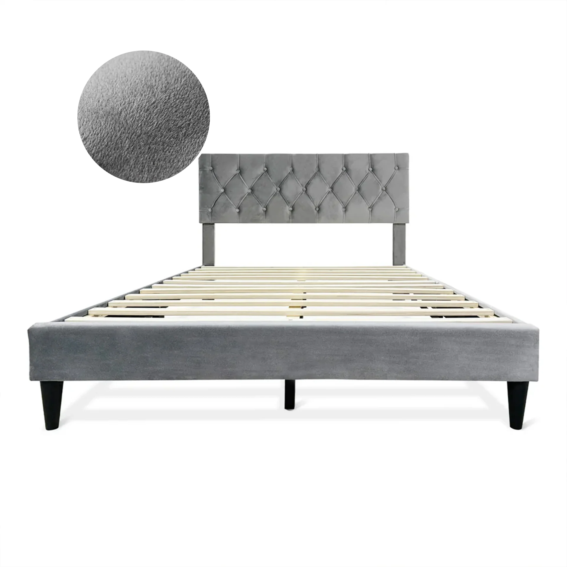 Rila Double Velvet Bed Frame - Grey - Image 5