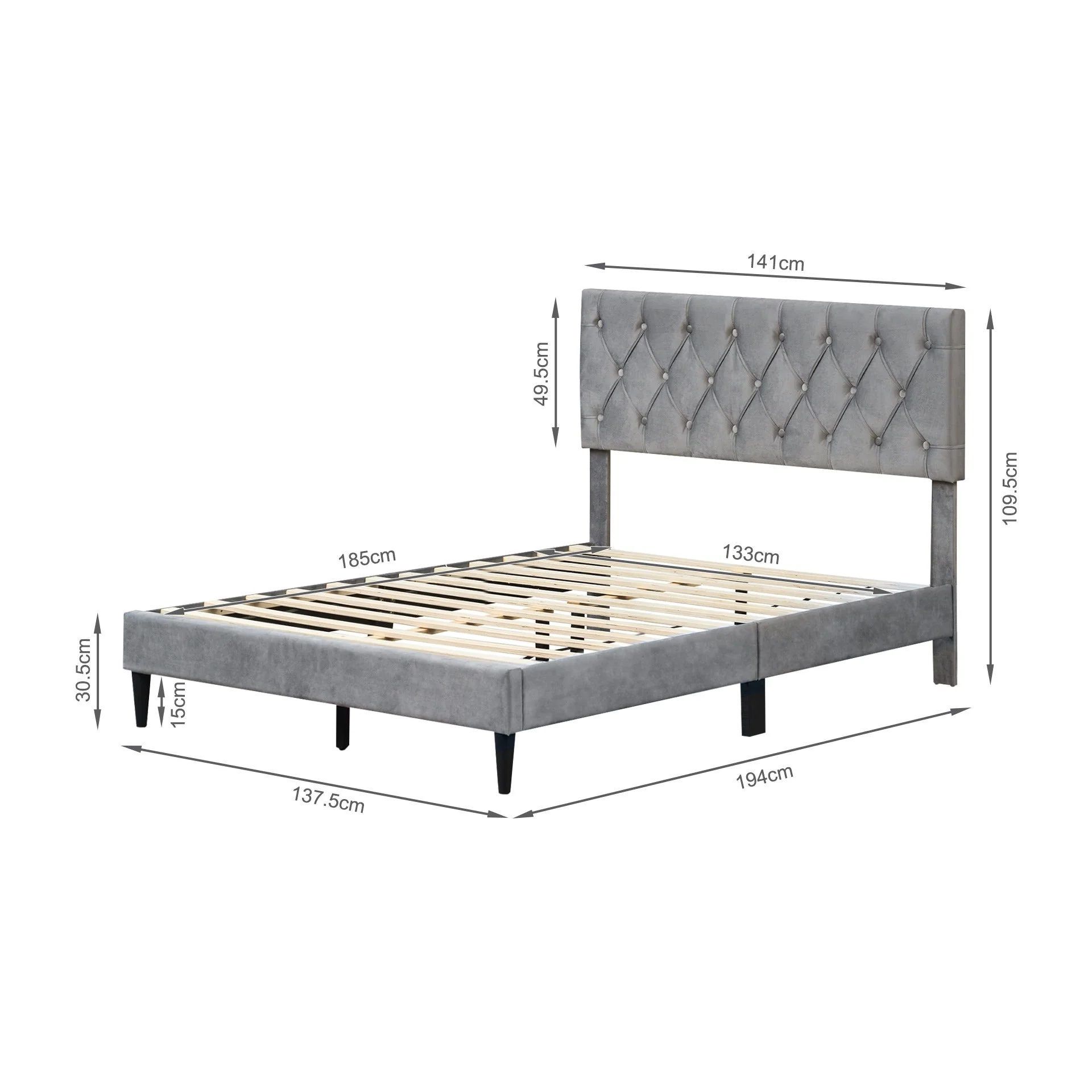 Rila Double Velvet Bed Frame - Grey - Image 8