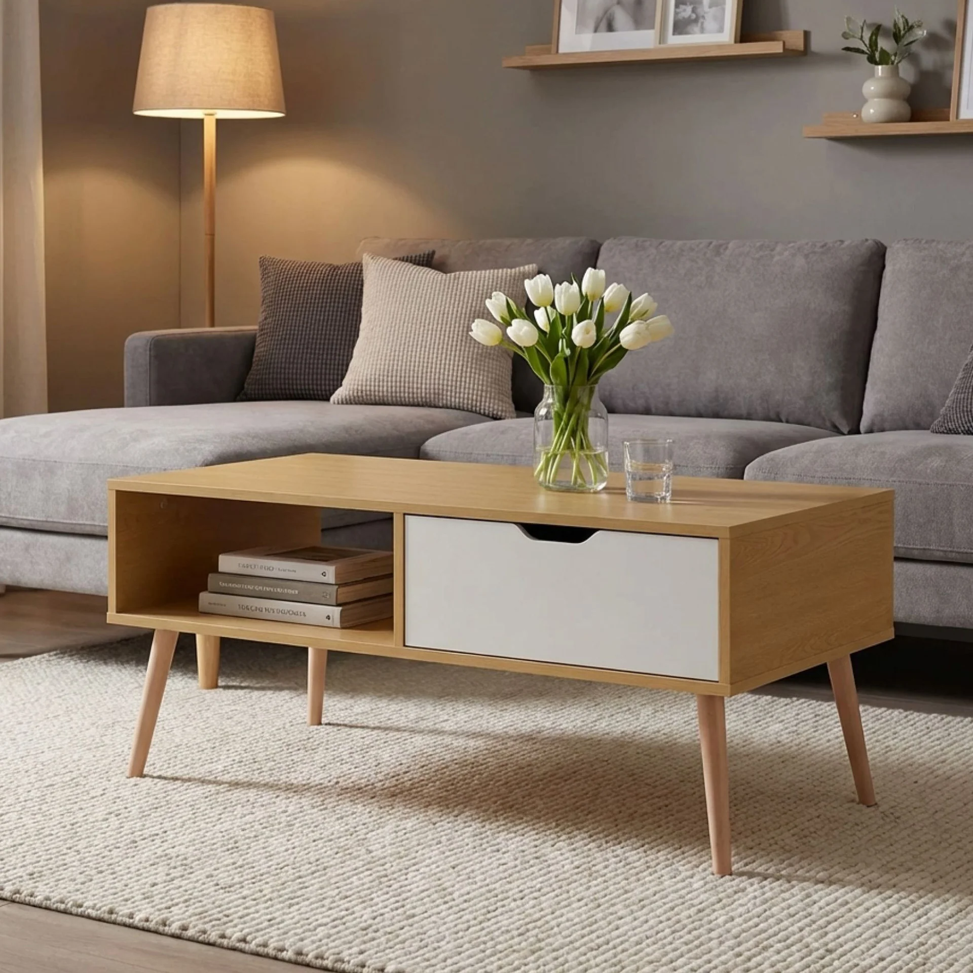 Riley Wooden Coffee Table - Maple + White