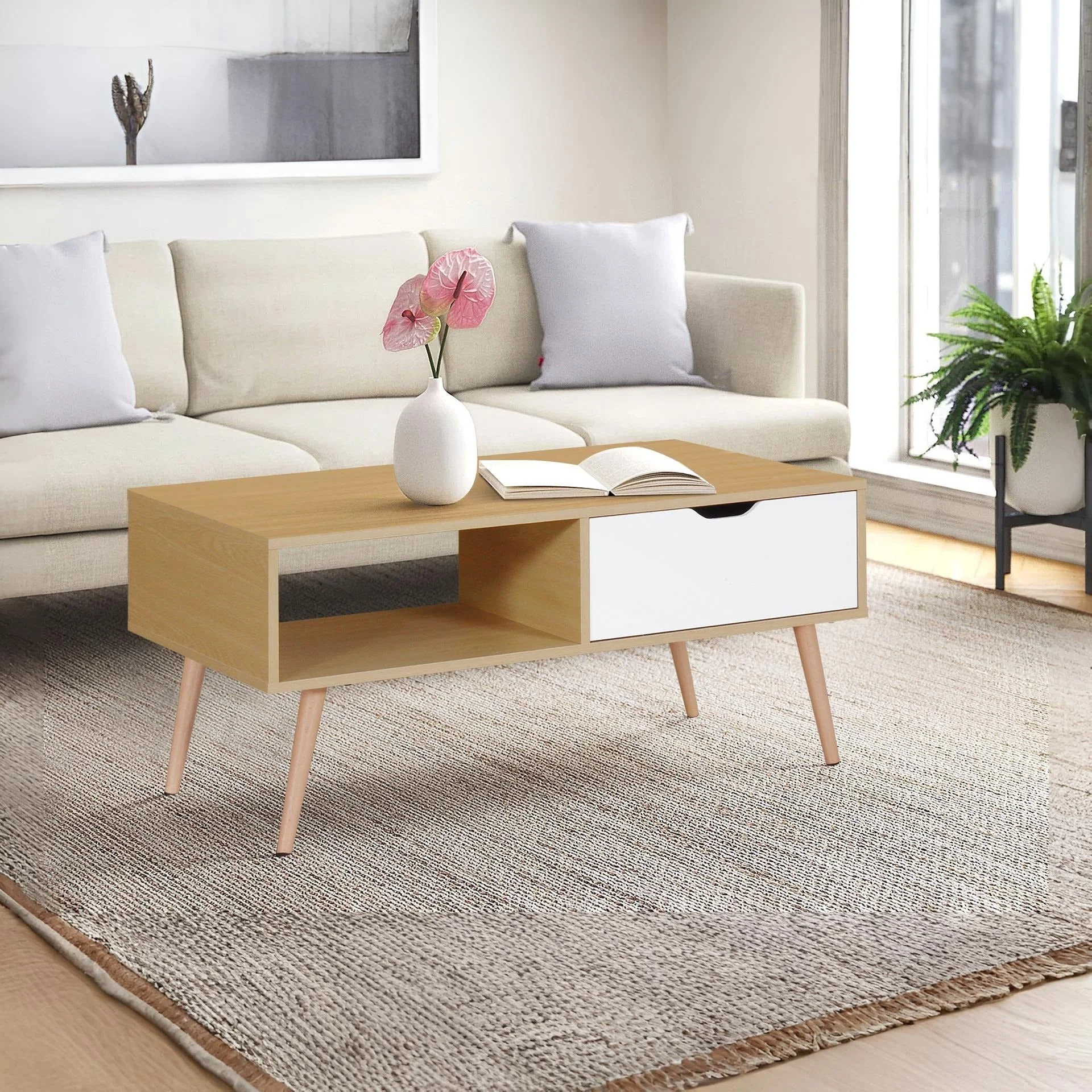 Riley Wooden Coffee Table - Maple + White - Image 7
