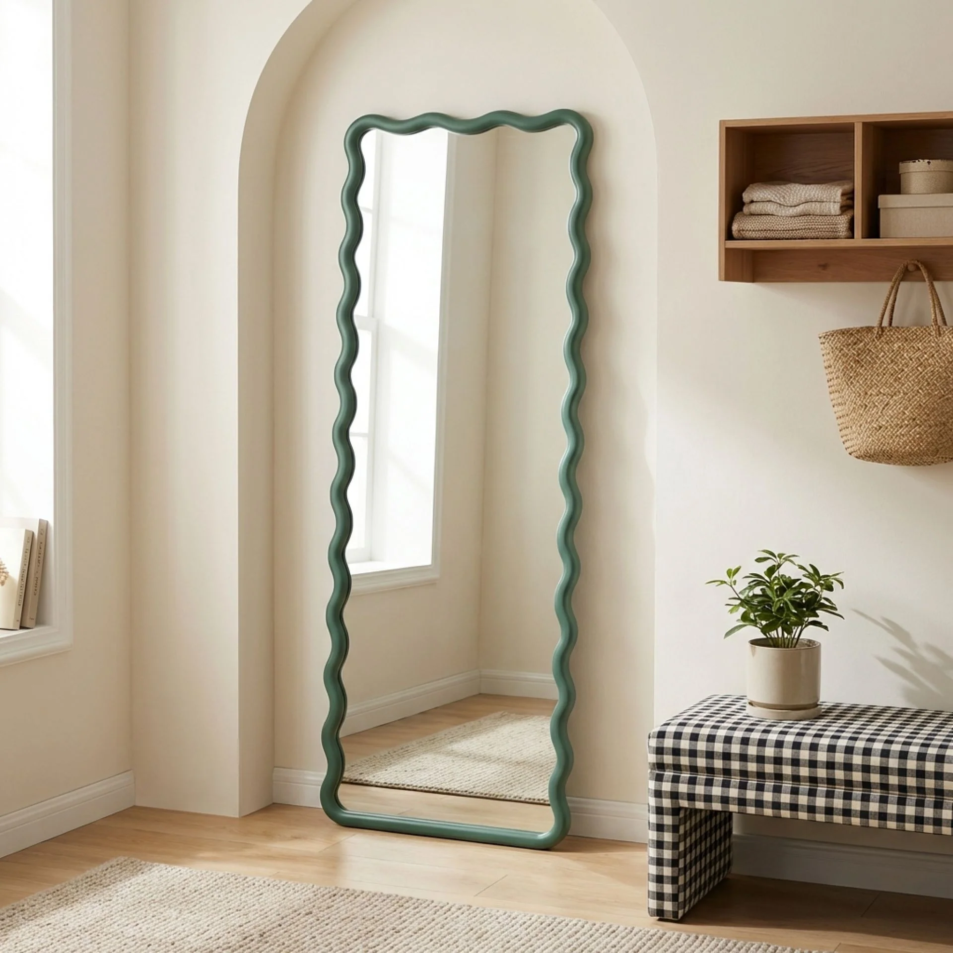 Ripple Wavy Wooden Full Length Mirror 160cm - Sage
