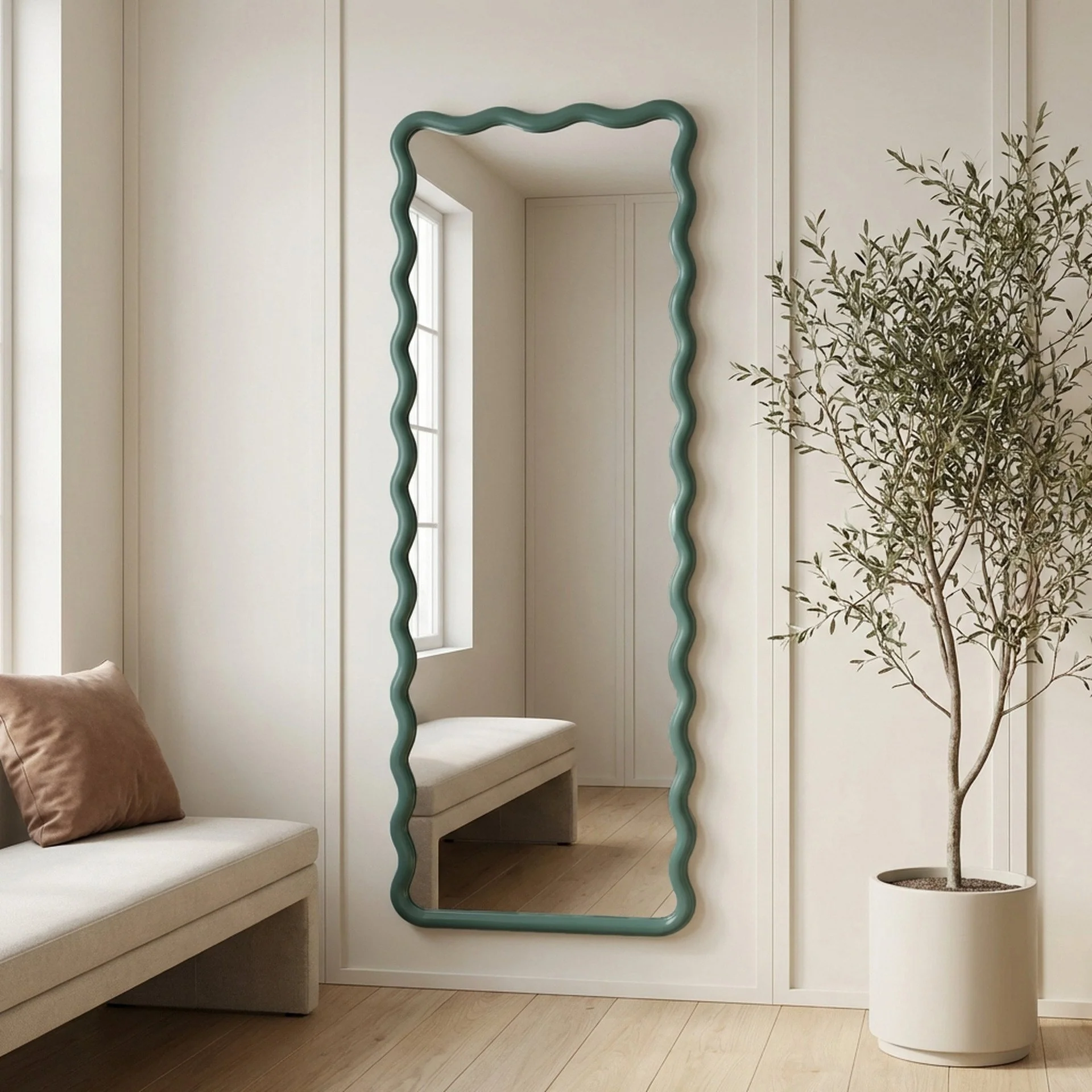 Ripple Wavy Wooden Full Length Mirror 160cm - Sage - Image 2