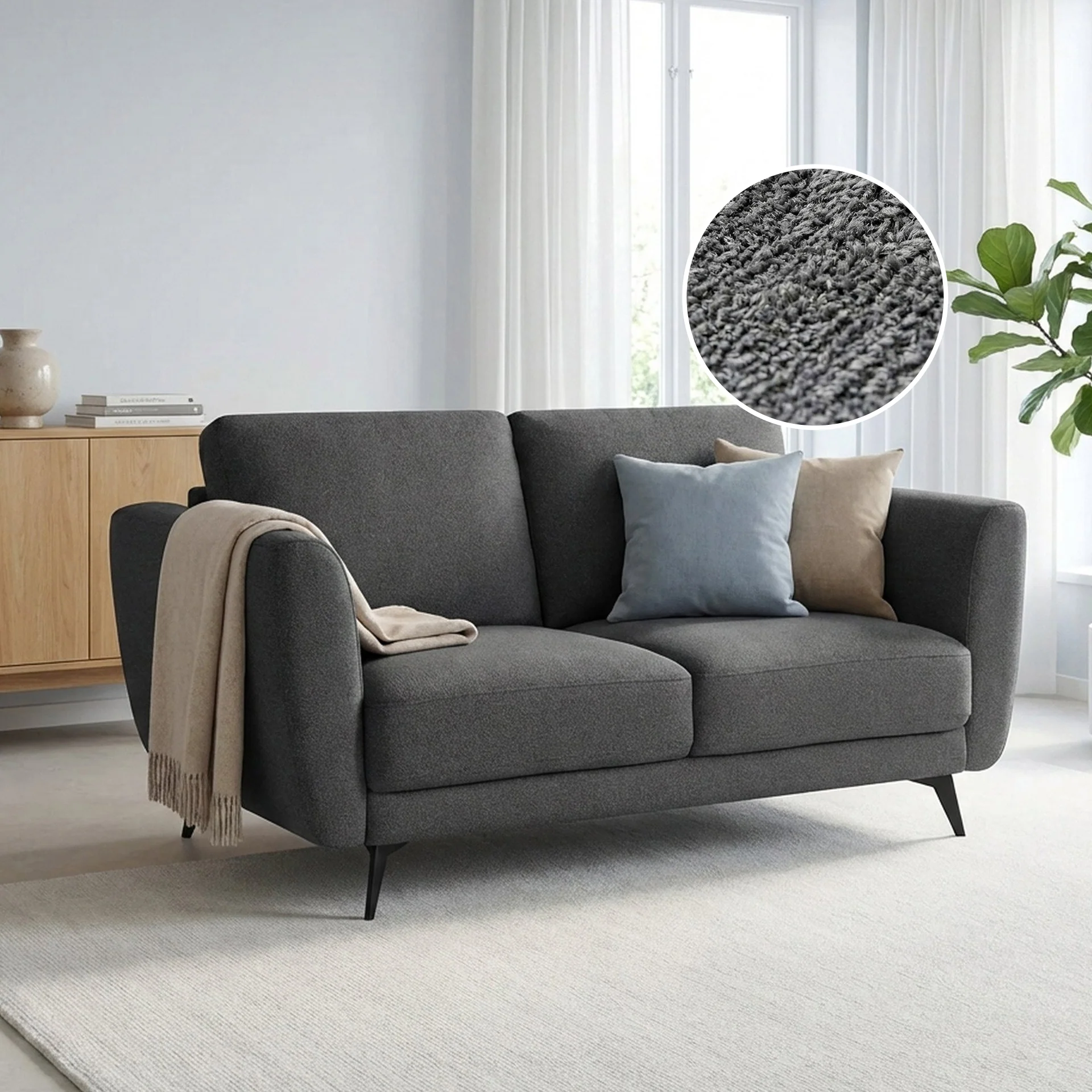 Rivel Chenille 2 Seater Sofa - Dark Grey - Image 2