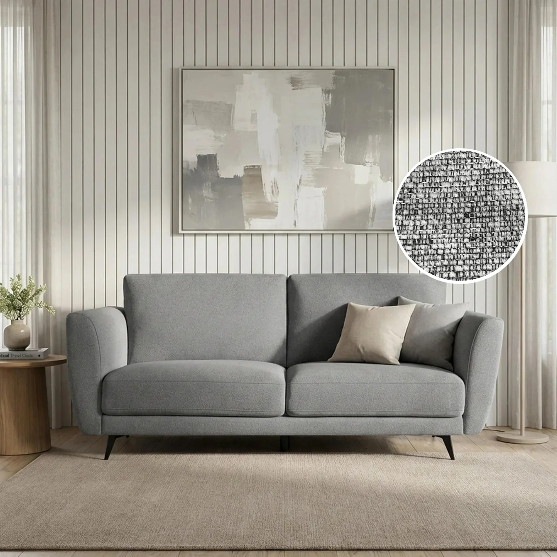 Rivel Chenille 3 Seater Sofa - Ash Grey - Image 2