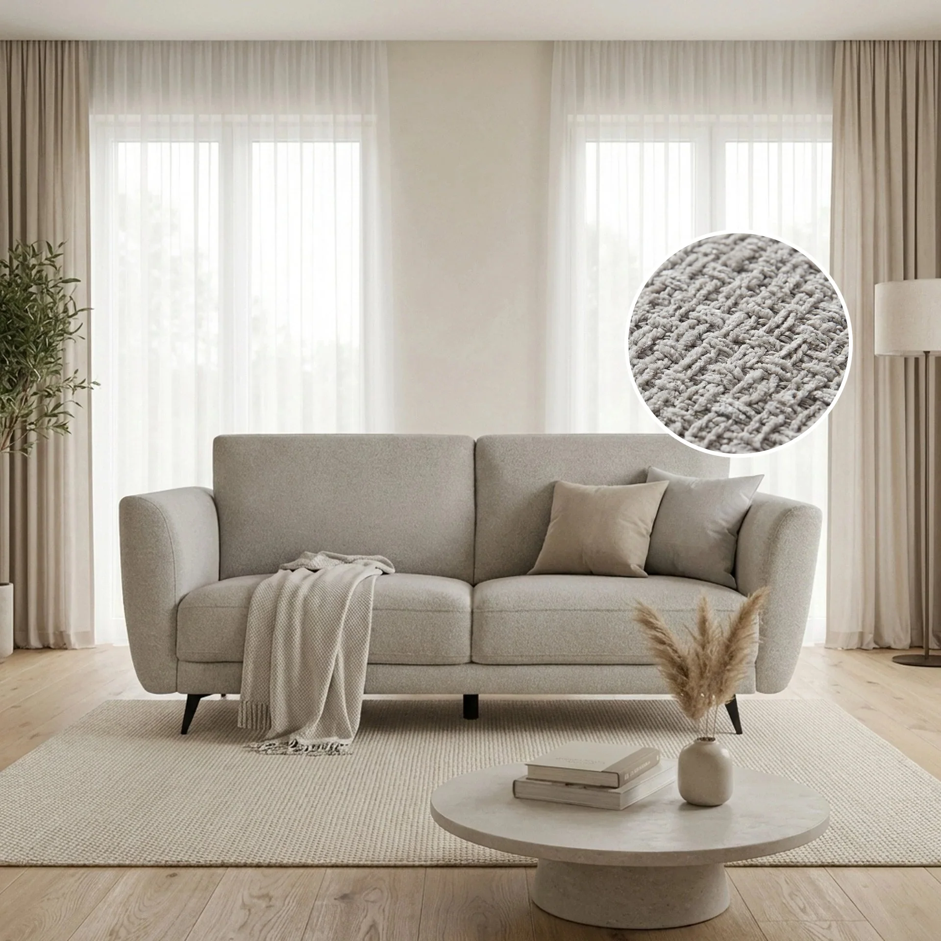Rivel Chenille 3 Seater Sofa - Beige - Image 2