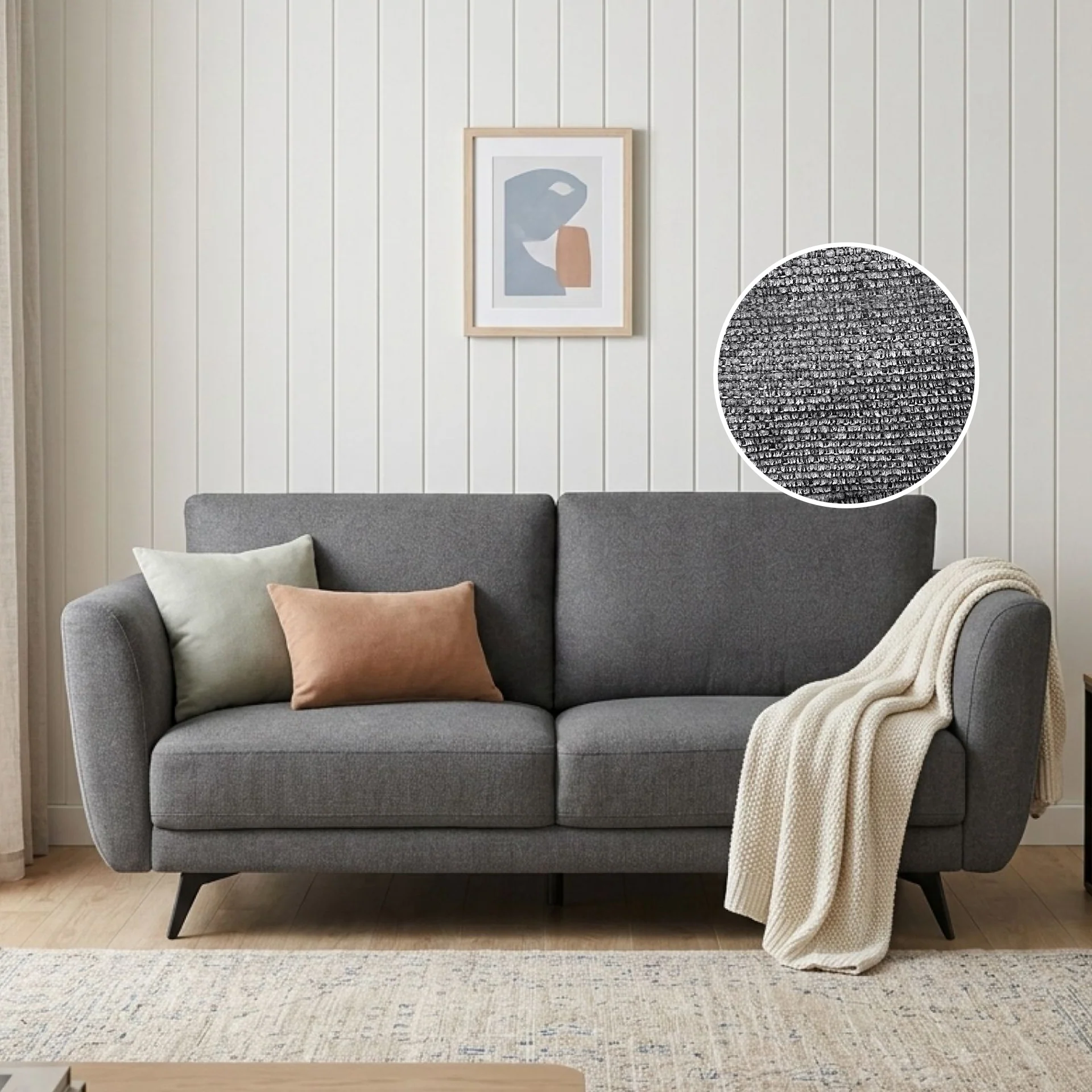 Rivel Chenille 3 Seater Sofa - Dark Grey - Image 2