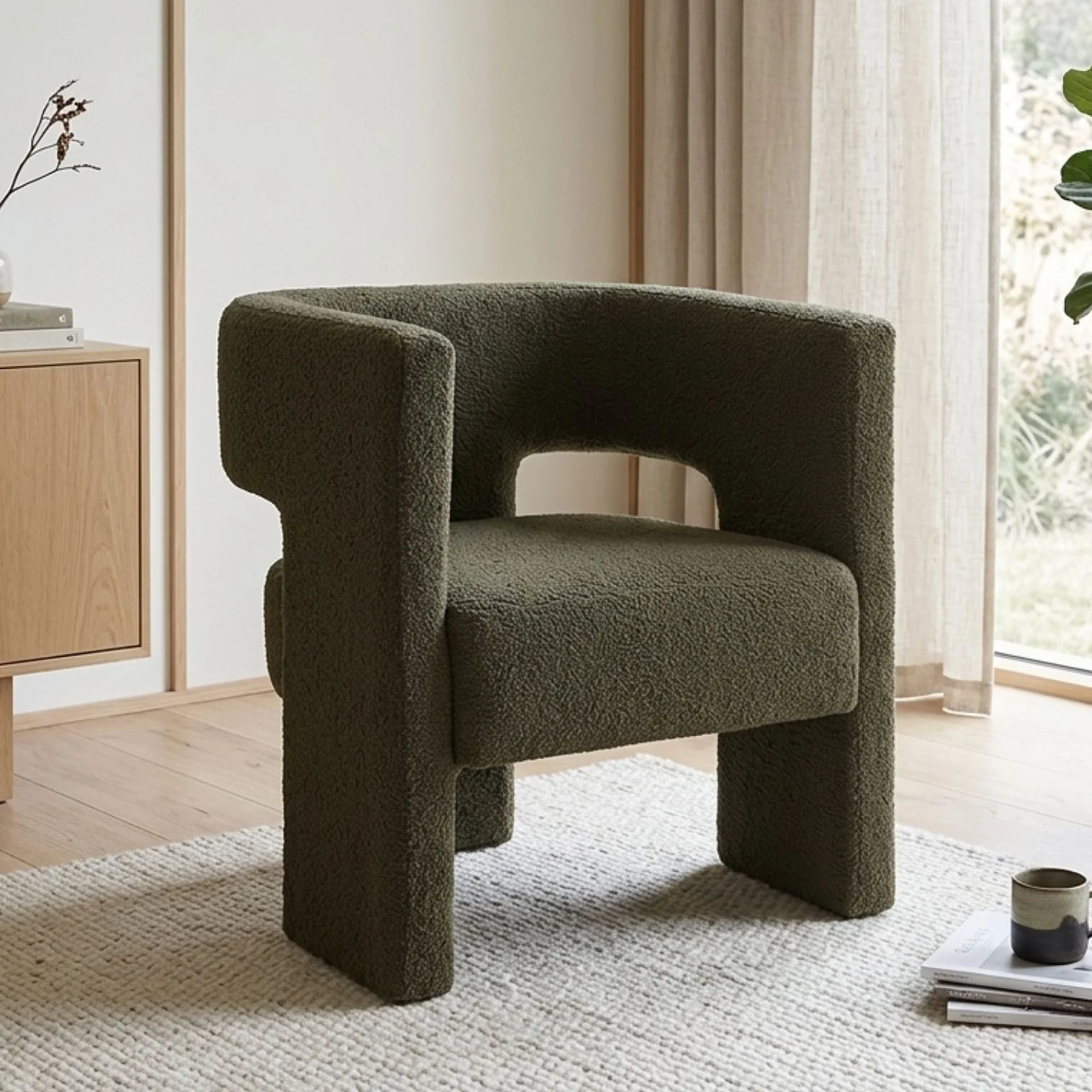 Rivo Boucle Armchair - Dark Green
