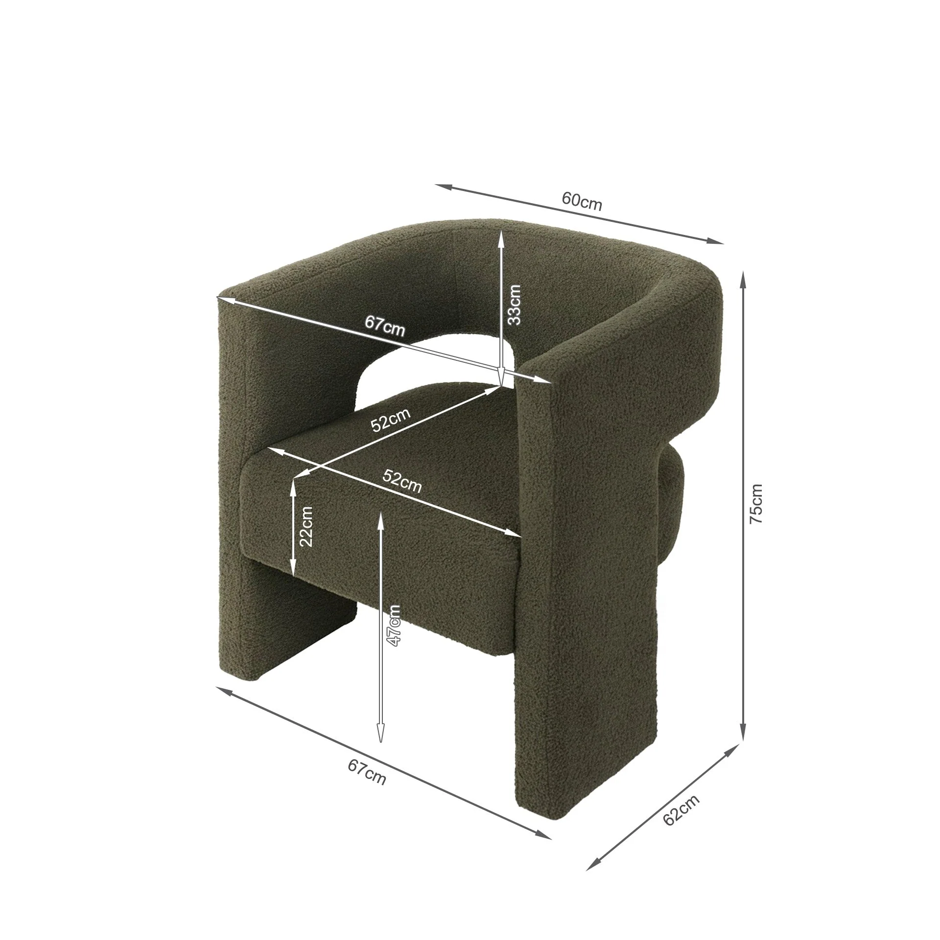 Rivo Boucle Armchair - Dark Green - Image 11