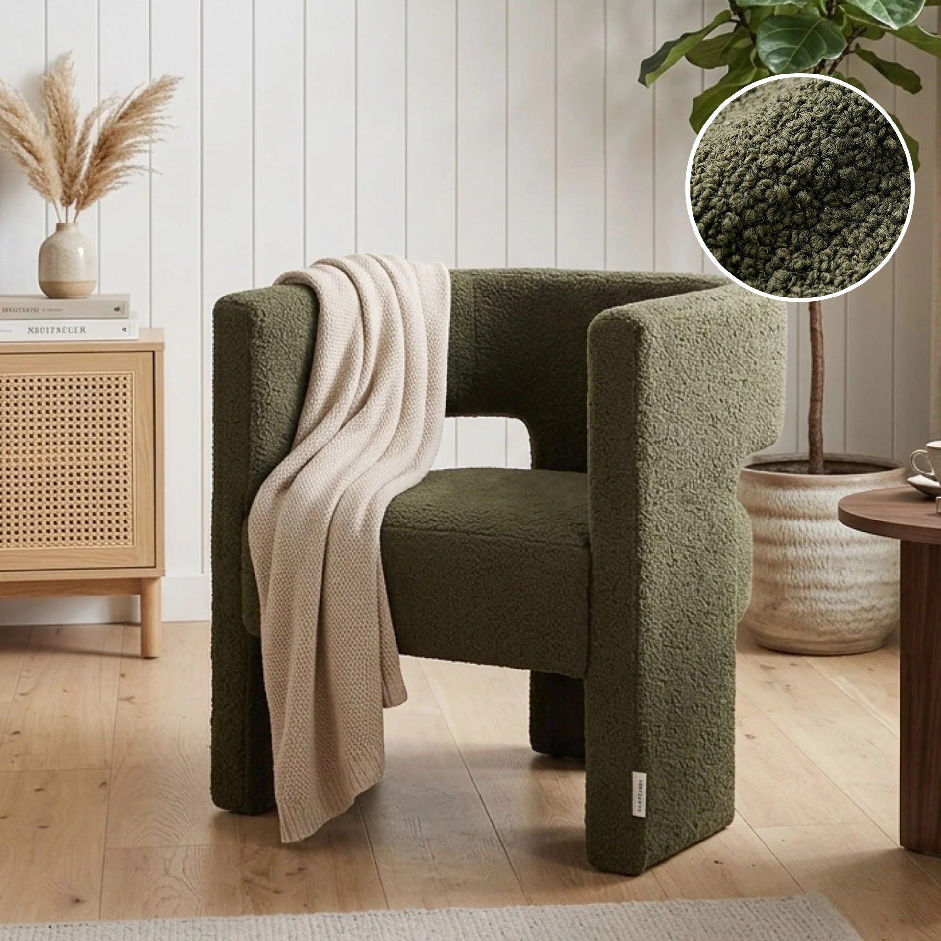 Rivo Boucle Armchair - Dark Green - Image 2