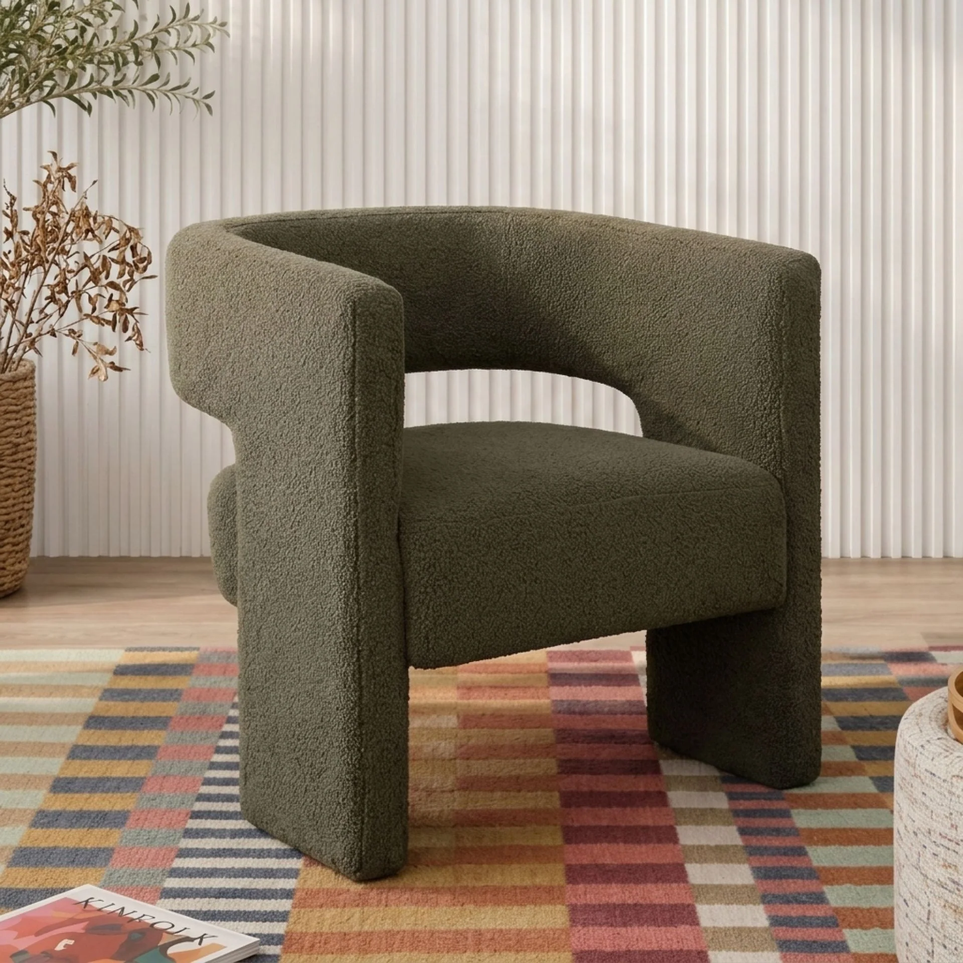 Rivo Boucle Armchair - Dark Green - Image 3
