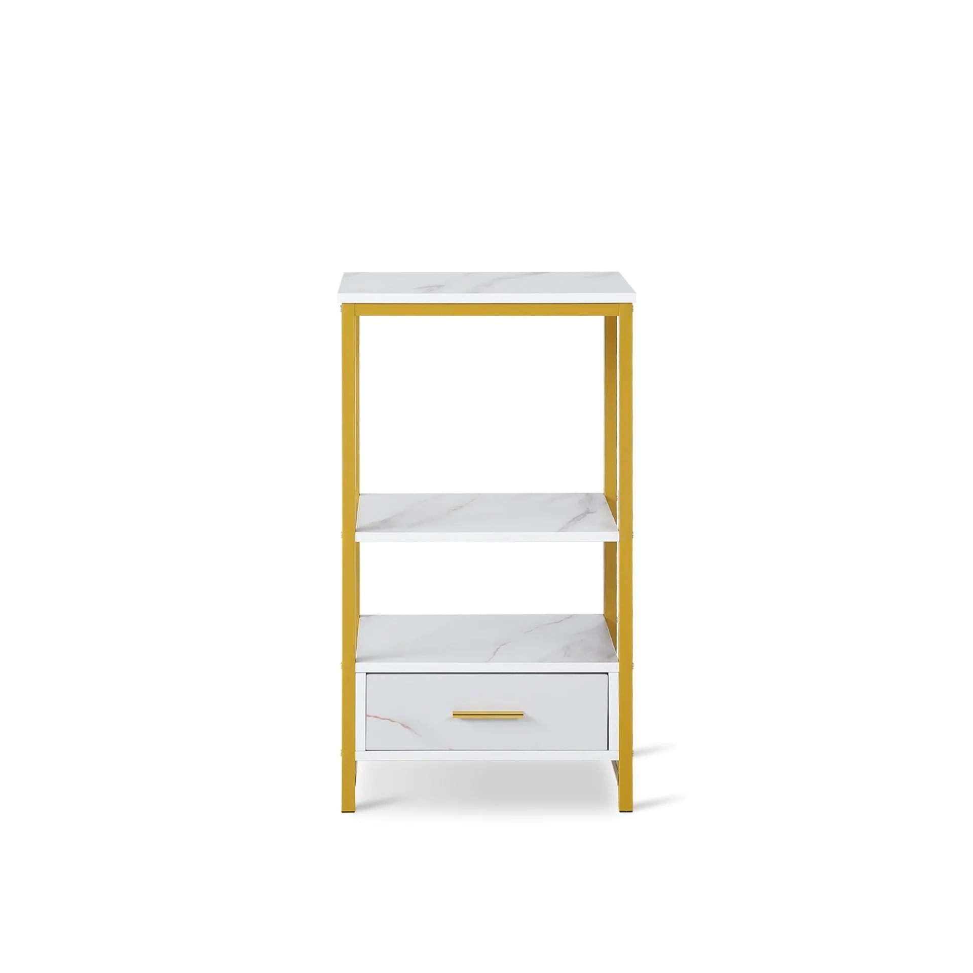 Ross Storage Shelf With Drawer - White + Gold - Image 4