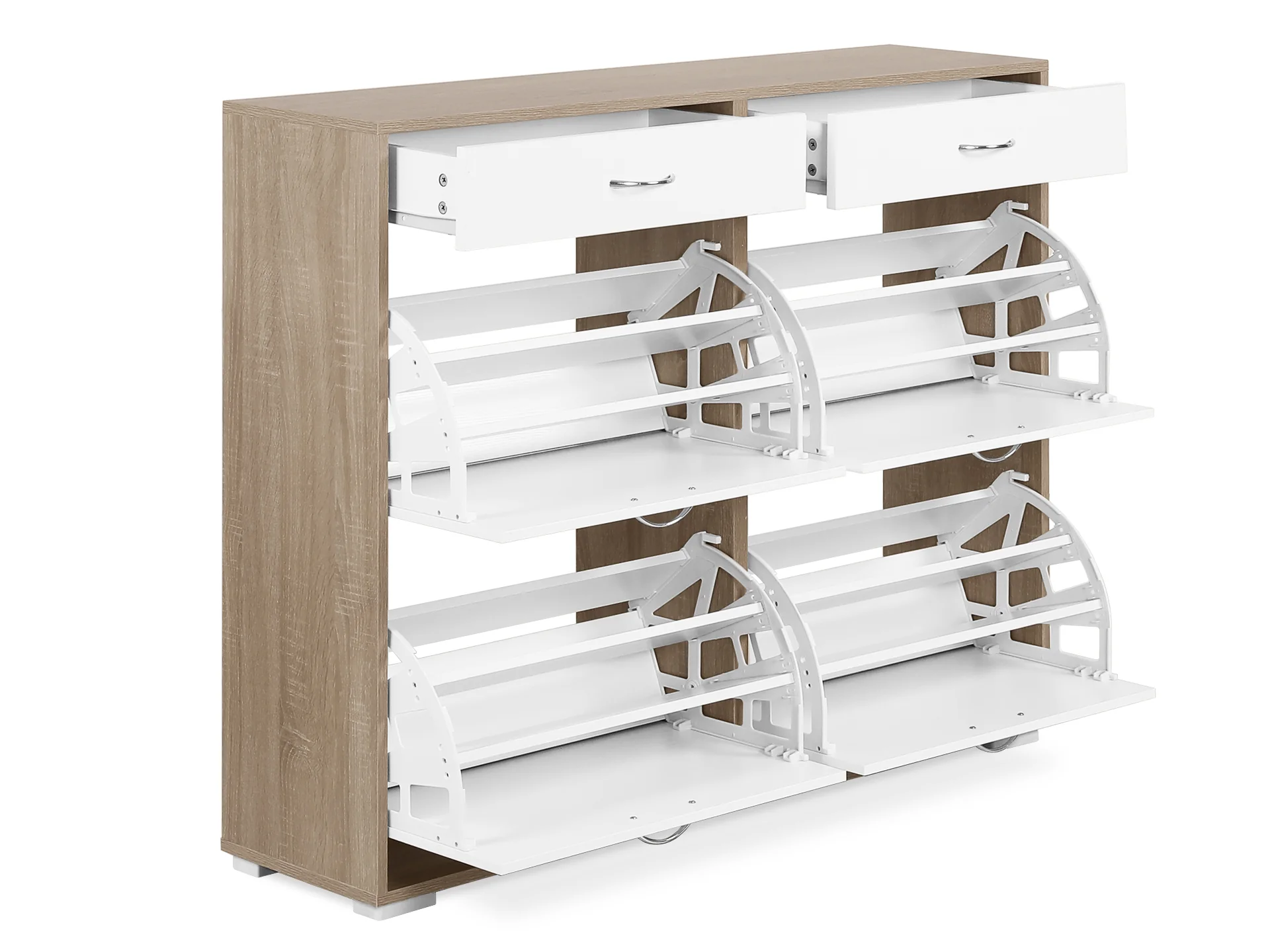 Rotoroa 6 Drawer Shoe Cabinet Storage - Oak + White - Image 5