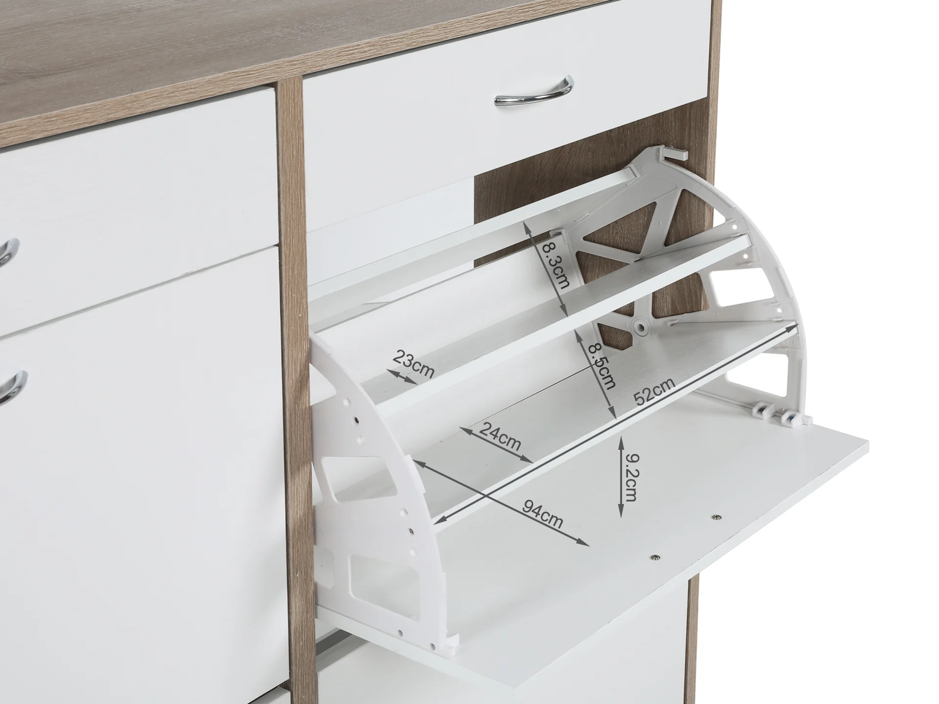 Rotoroa 6 Drawer Shoe Cabinet Storage - Oak + White - Image 6