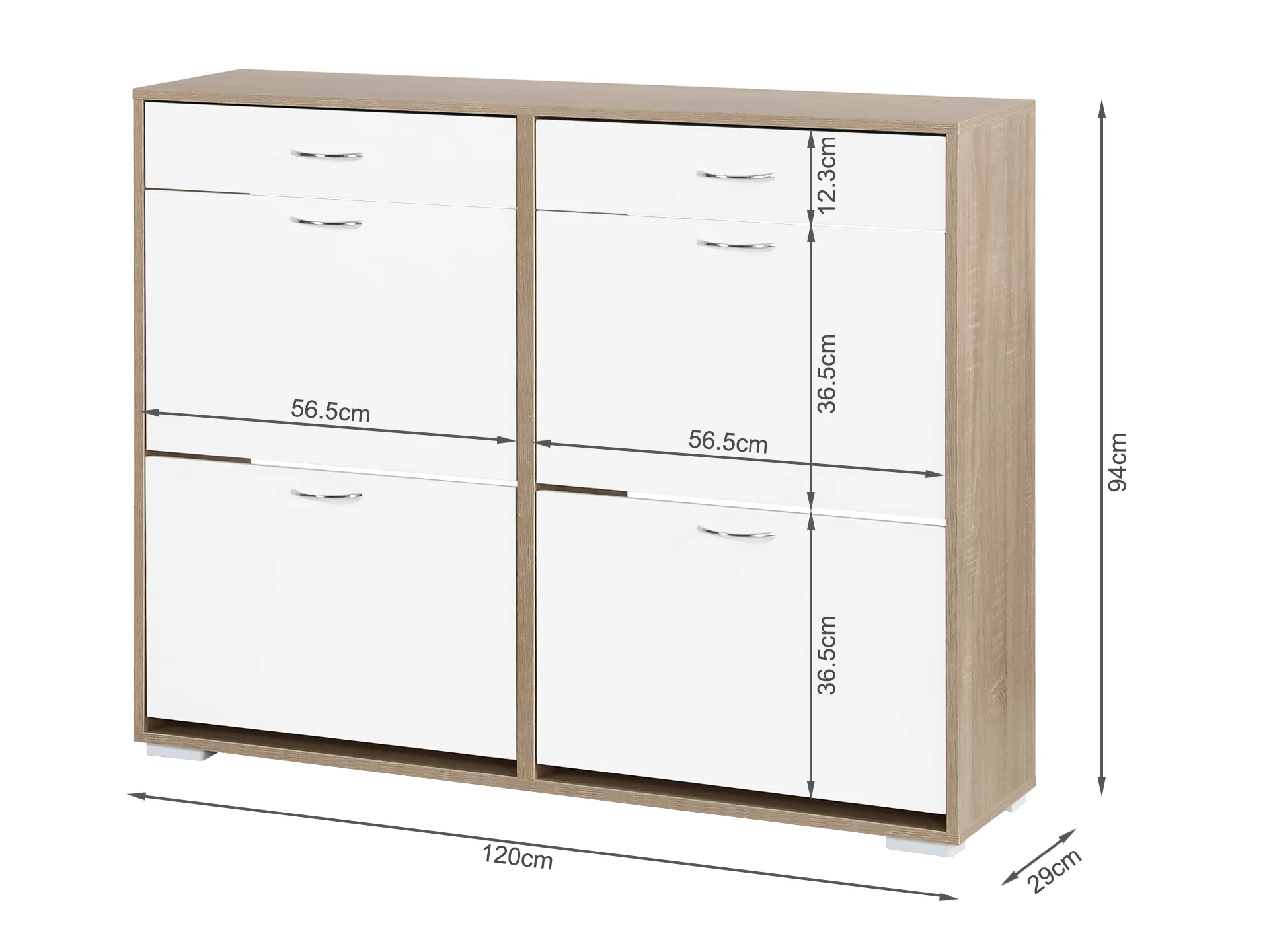 Rotoroa 6 Drawer Shoe Cabinet Storage - Oak + White - Image 7