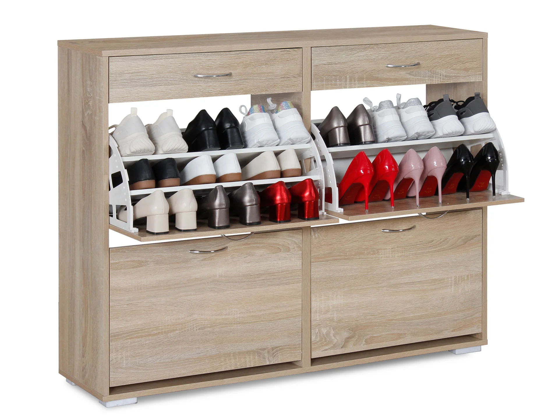 Rotoroa 6 Drawer Shoe Cabinet Storage Rack - Oak - Image 3