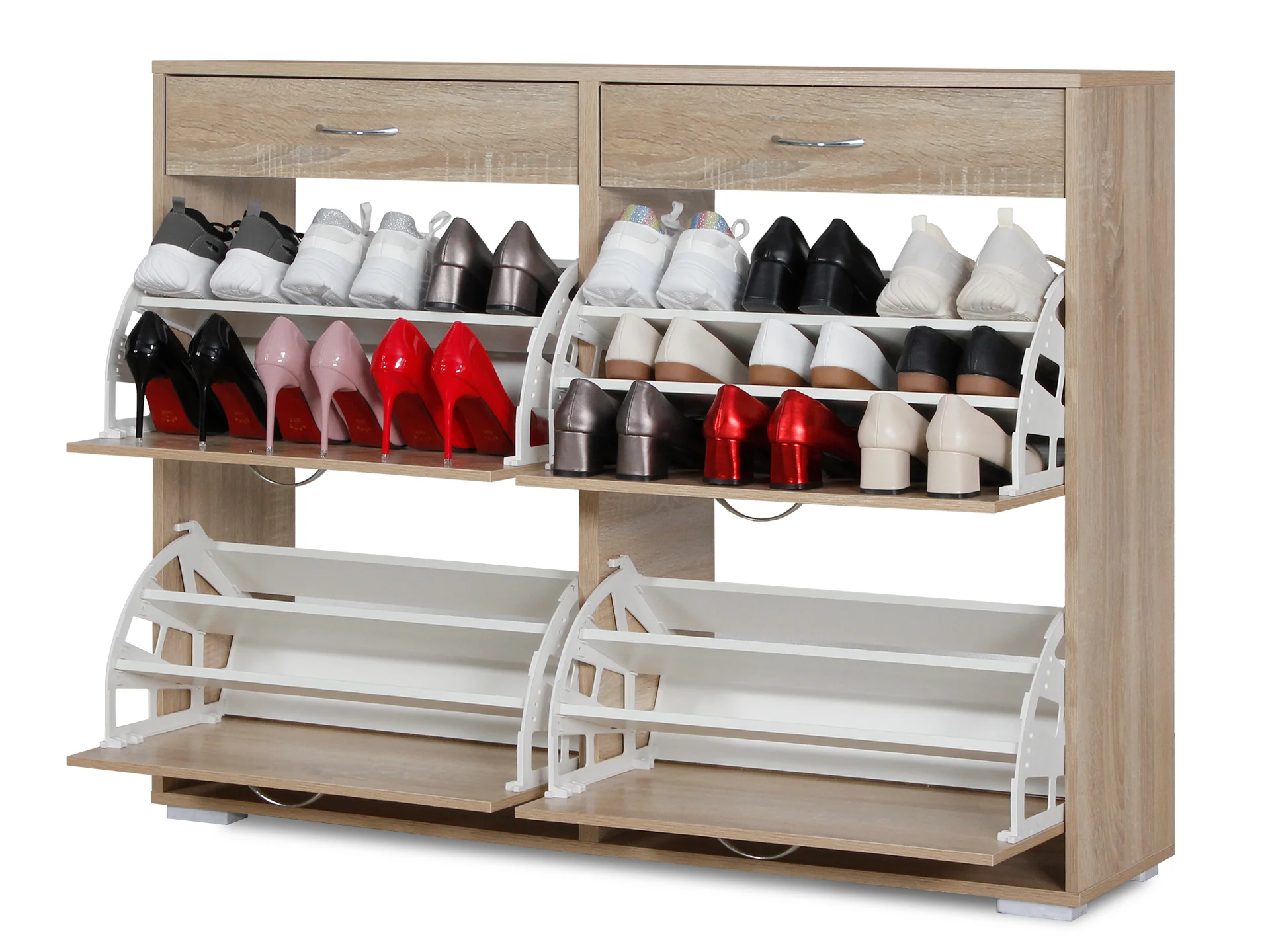 Rotoroa 6 Drawer Shoe Cabinet Storage Rack - Oak - Image 4