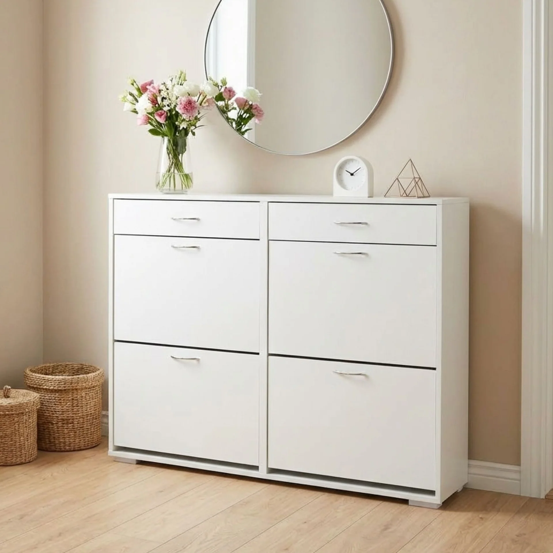Rotoroa 6 Drawer Shoe Cabinet Storage - White - Image 3