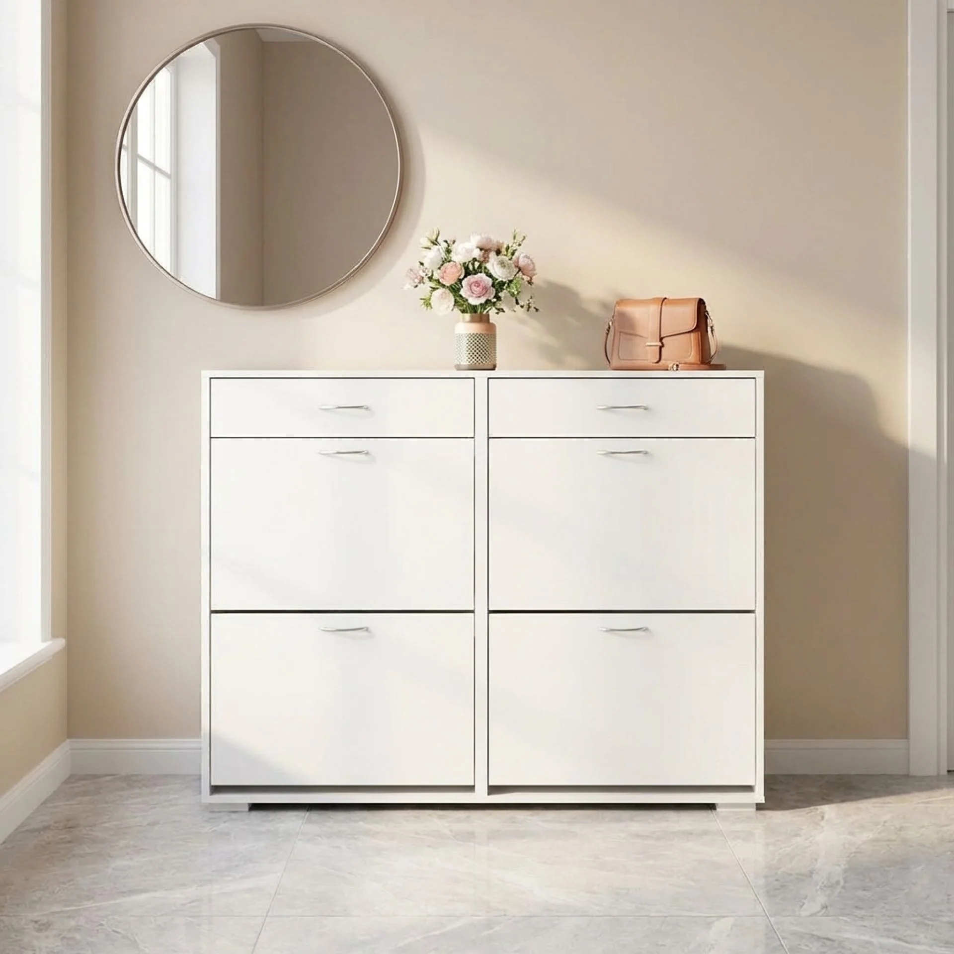 Rotoroa 6 Drawer Shoe Cabinet Storage - White - Image 4