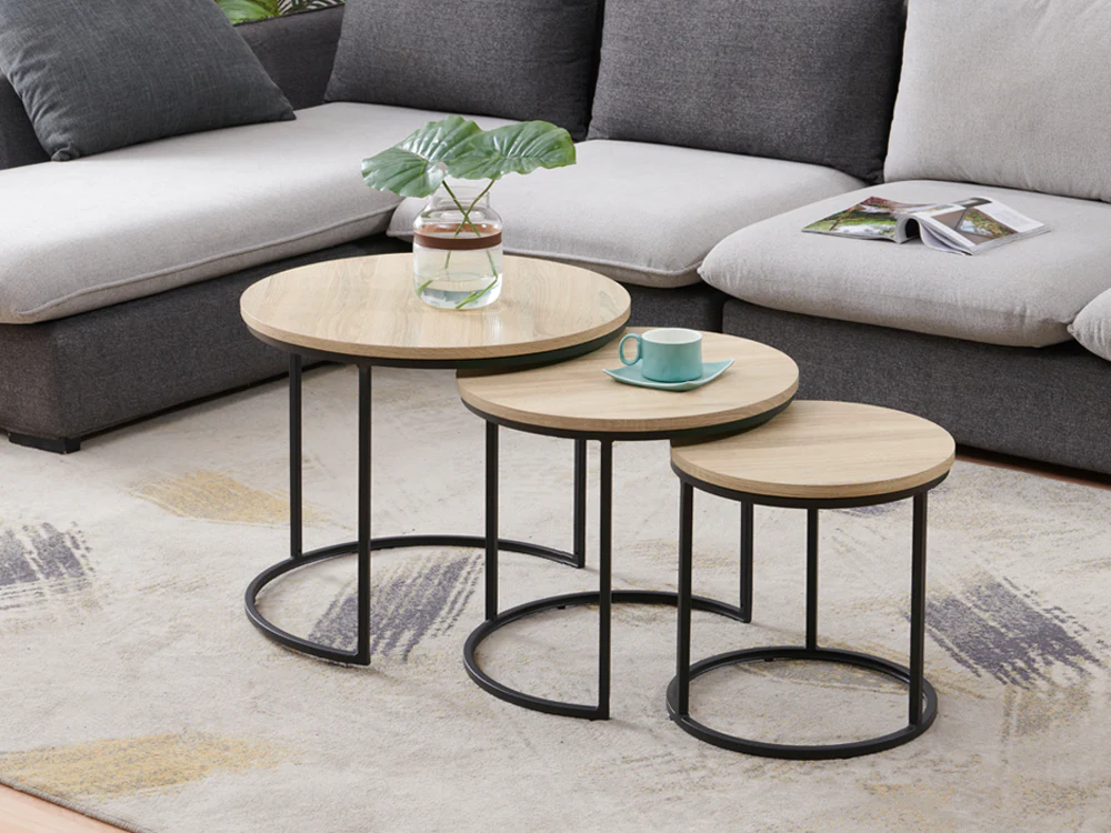 ROUX Nesting Coffee Table End Table 3PCS - OAK - Image 2