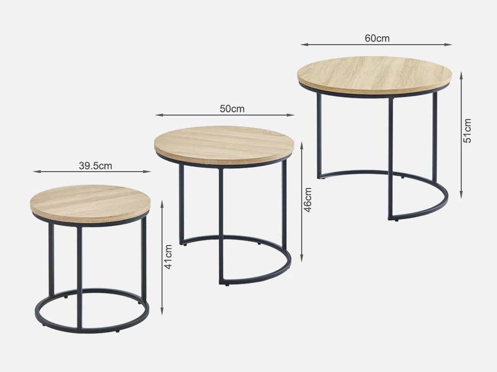 ROUX Nesting Coffee Table End Table 3PCS - OAK - Image 6