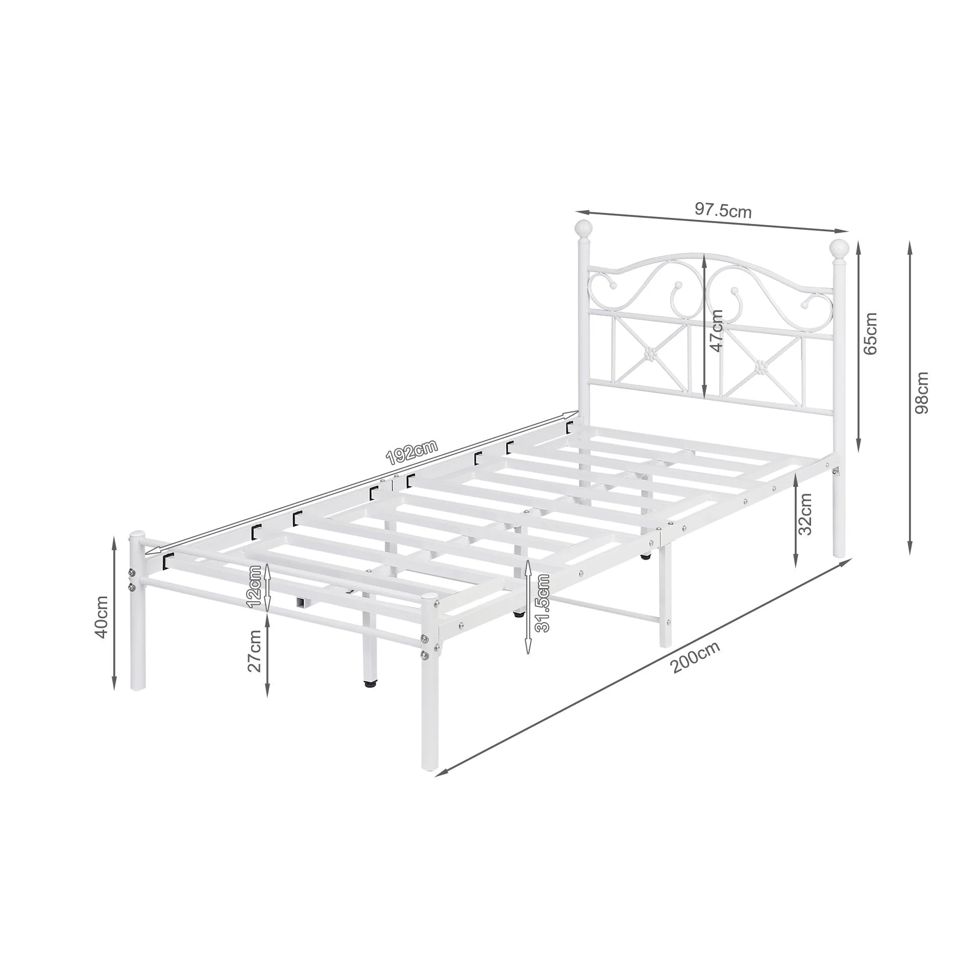 Ruby Single Metal Bed Frame - White - Image 18
