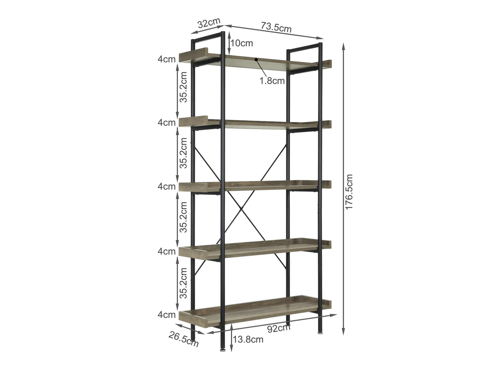 RUDOLF 5 Tier Bookshelf - OAK - Image 8
