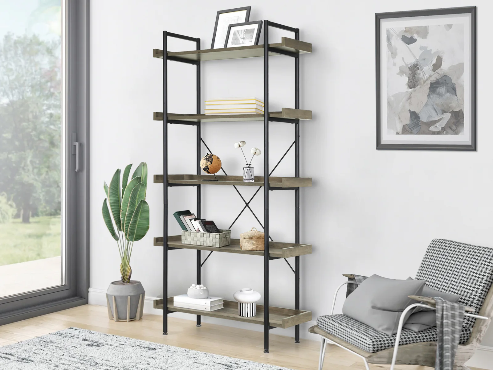 RUDOLF 5 Tier Bookshelf - OAK - Image 9