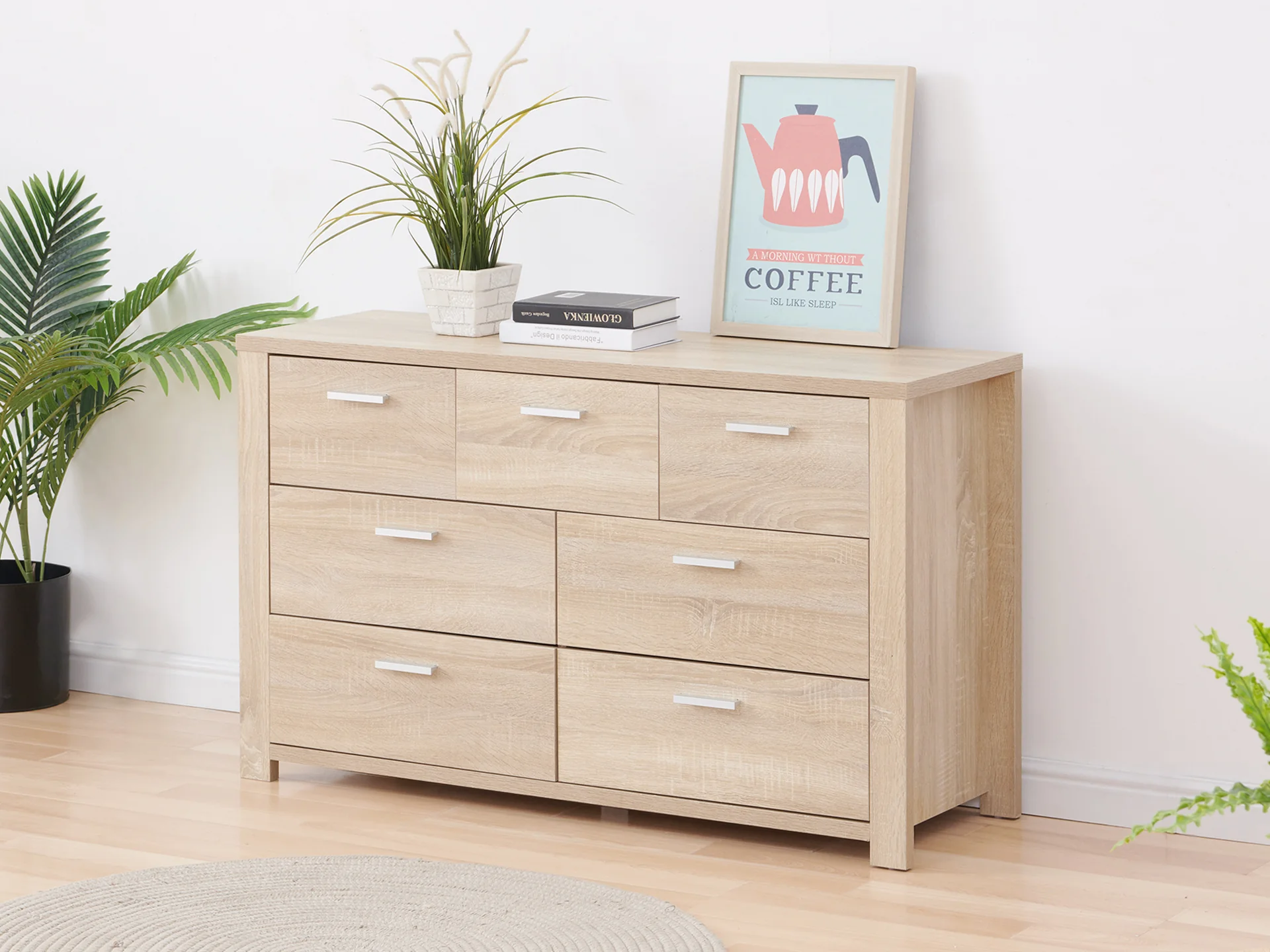 Sagano Low Boy 7 Drawers - Oak - Image 4