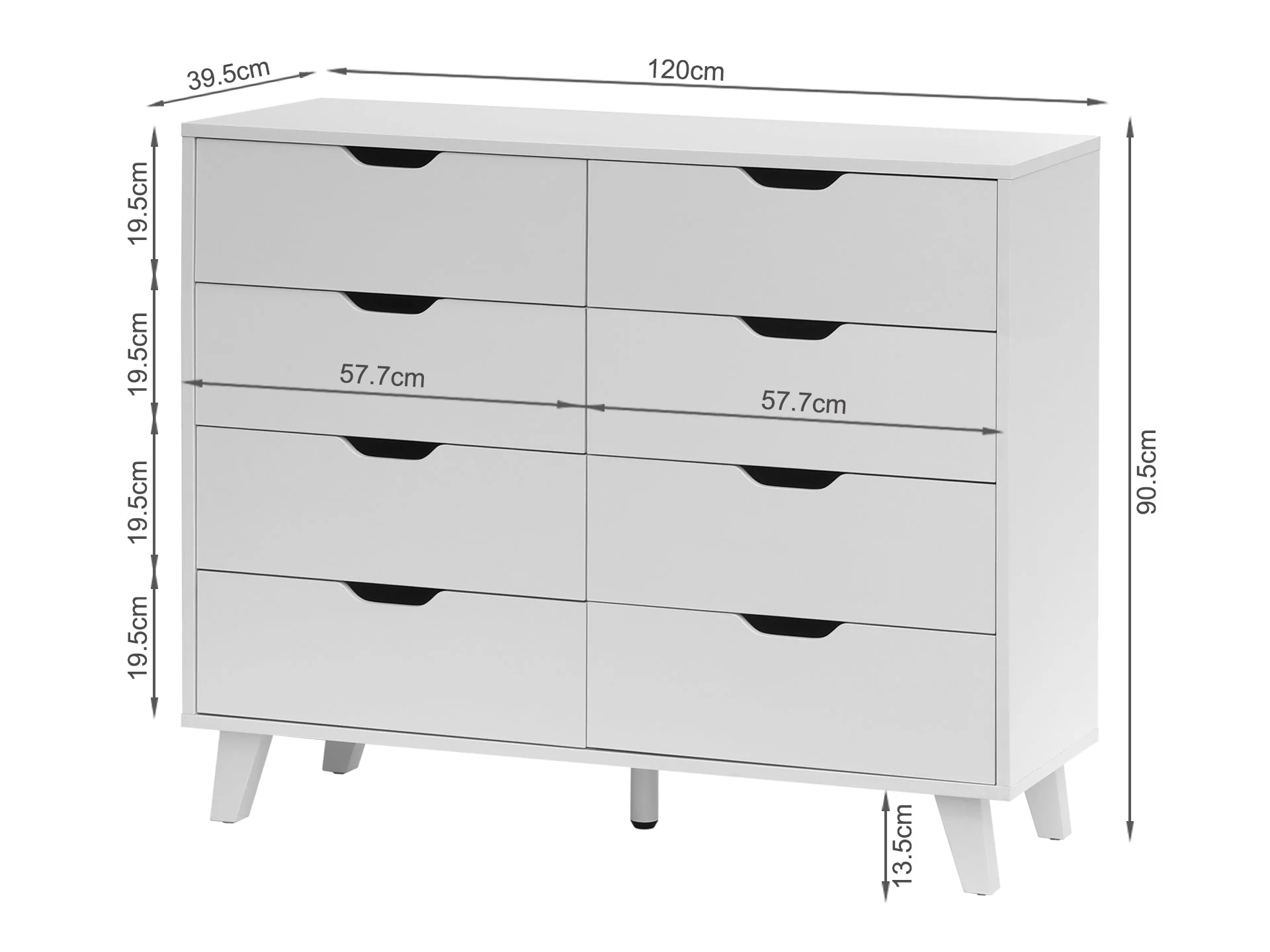 SCHERTZ Wooden Low Boy 8 Drawers - WHITE - Image 7