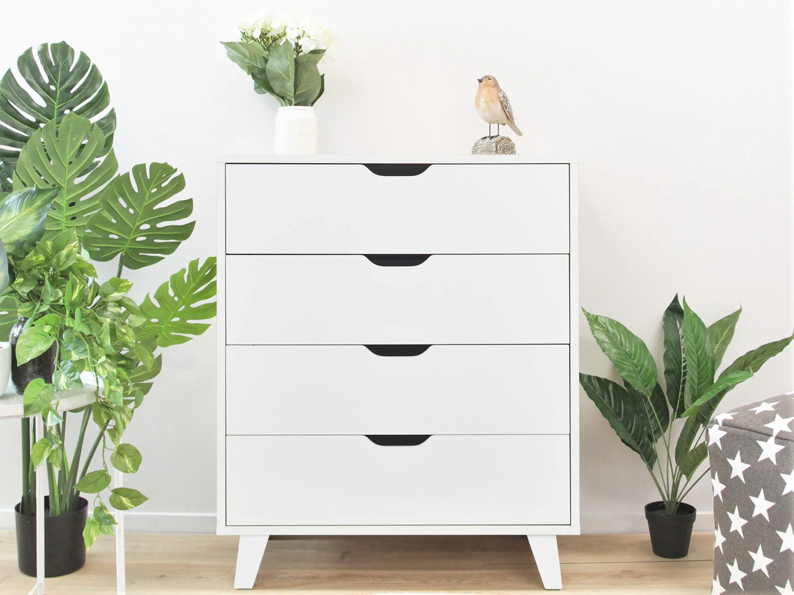 SCHERTZ Wooden Tallboy 4 Drawers - WHITE - Image 2