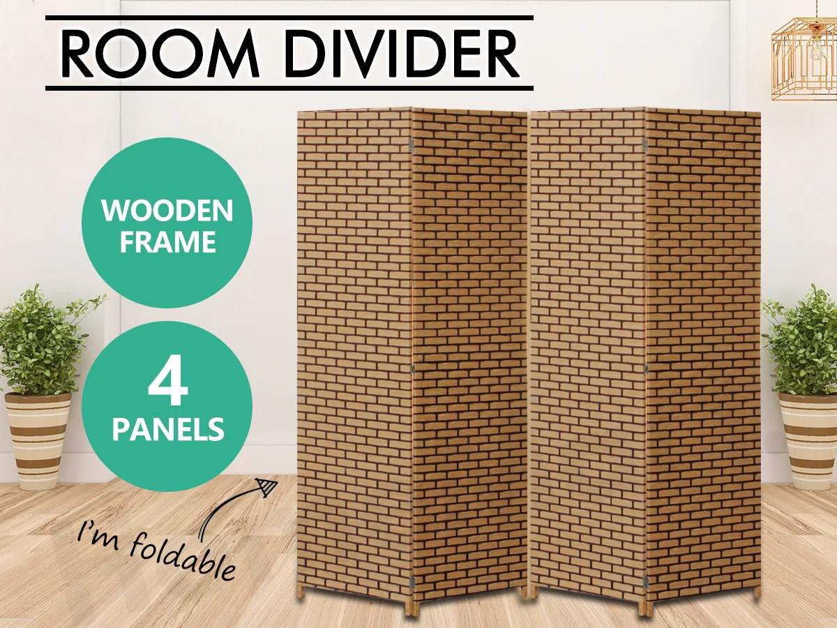 SEFTON 1.8M Rattan Room Divider Screen 4 Panels - RATTAN