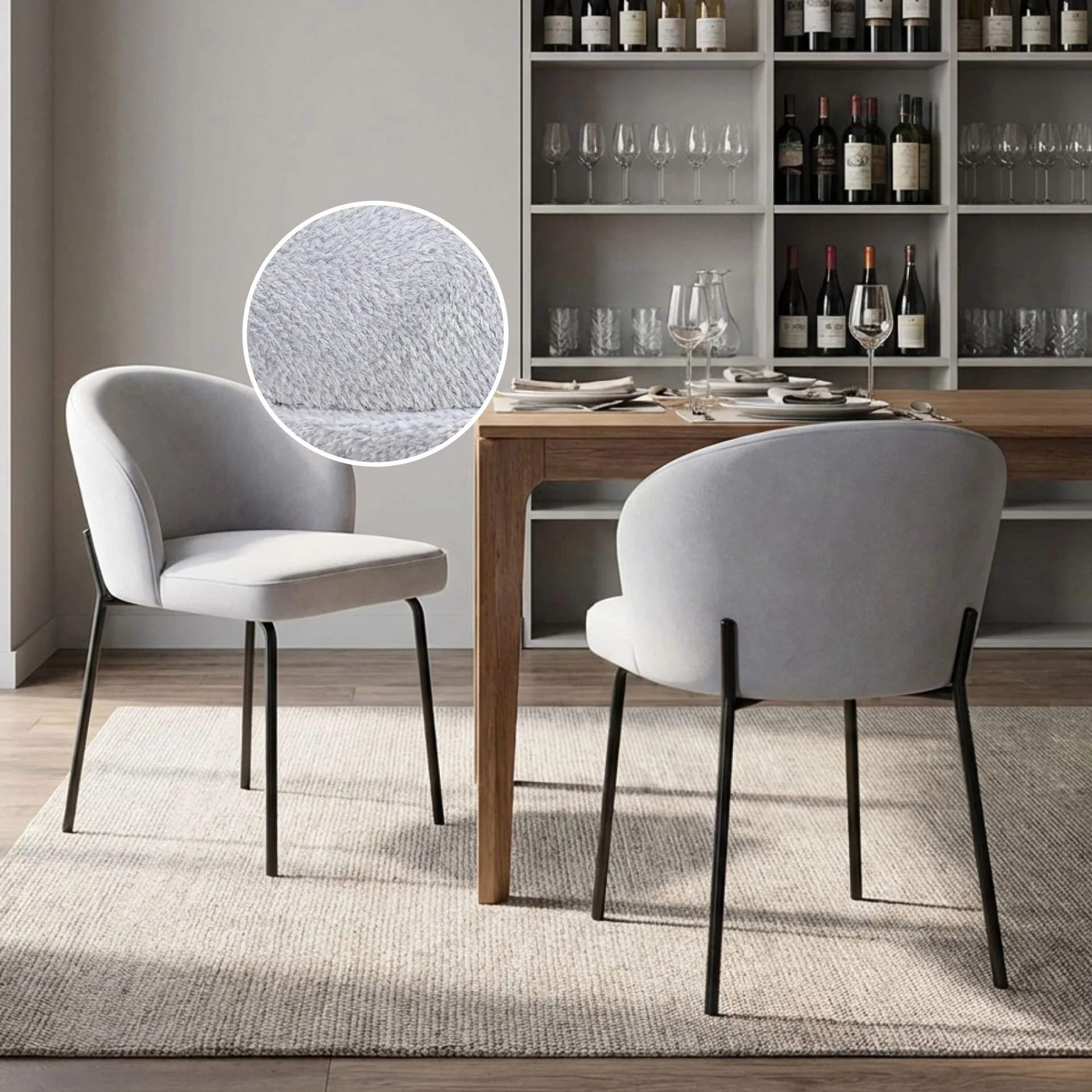 Selene Velvet Dining Chair - Set of 2 - Cool Light Grey - Image 2