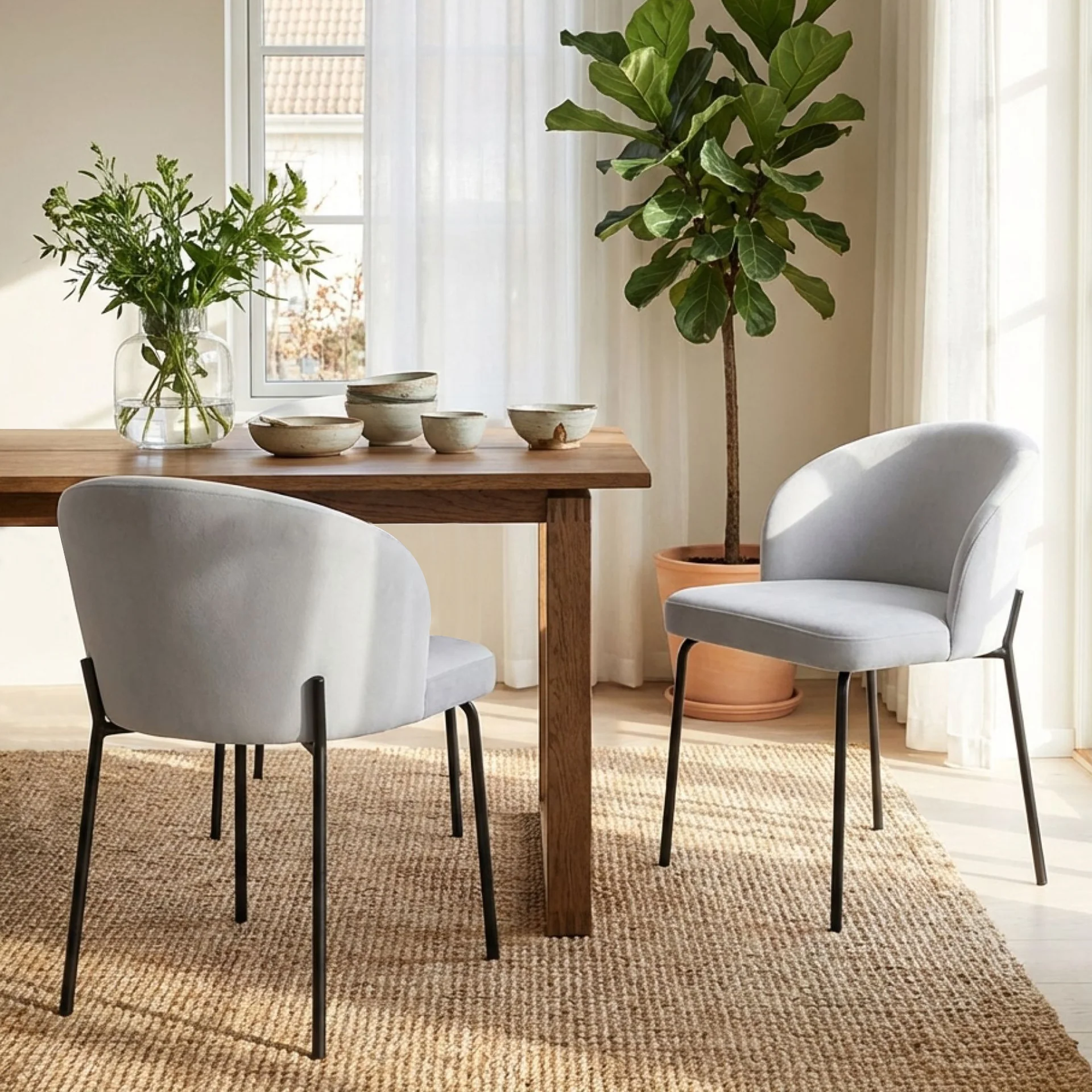 Selene Velvet Dining Chair - Set of 2 - Cool Light Grey - Image 4