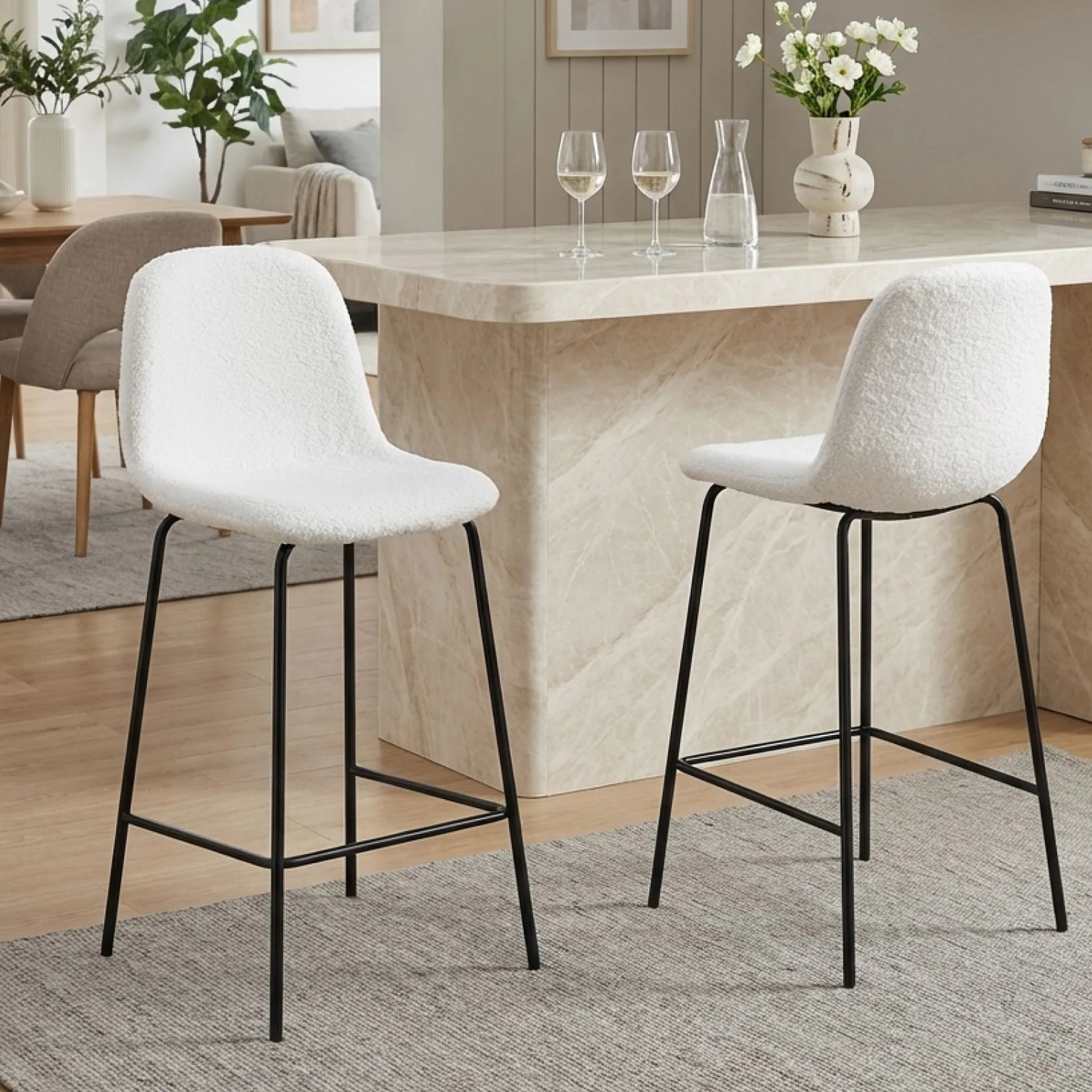 Selo Boucle Bar Stool - Set Of 2 - White - Image 3