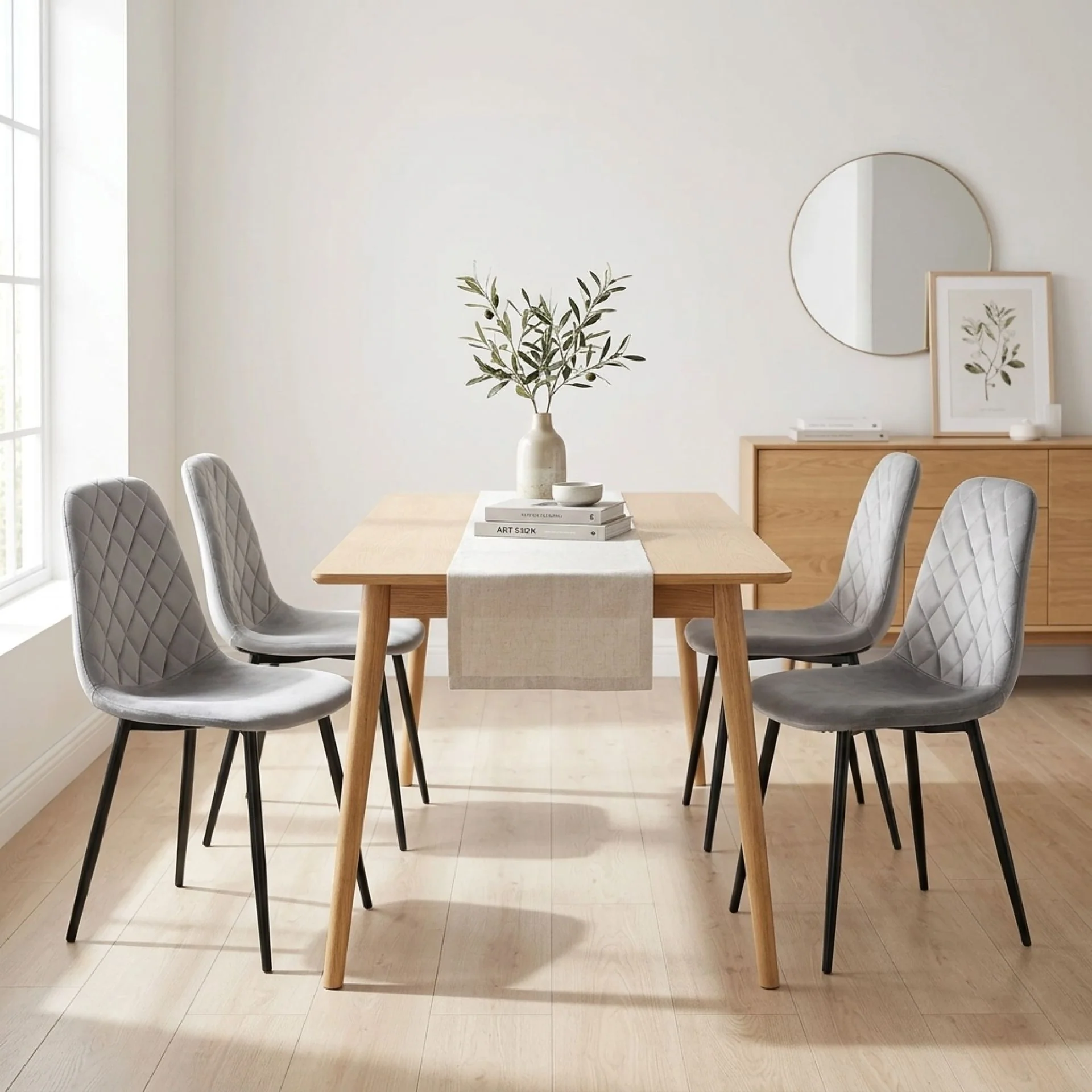 Sera Velvet Dining Chair - Set Of 4 - Light Grey - Image 5
