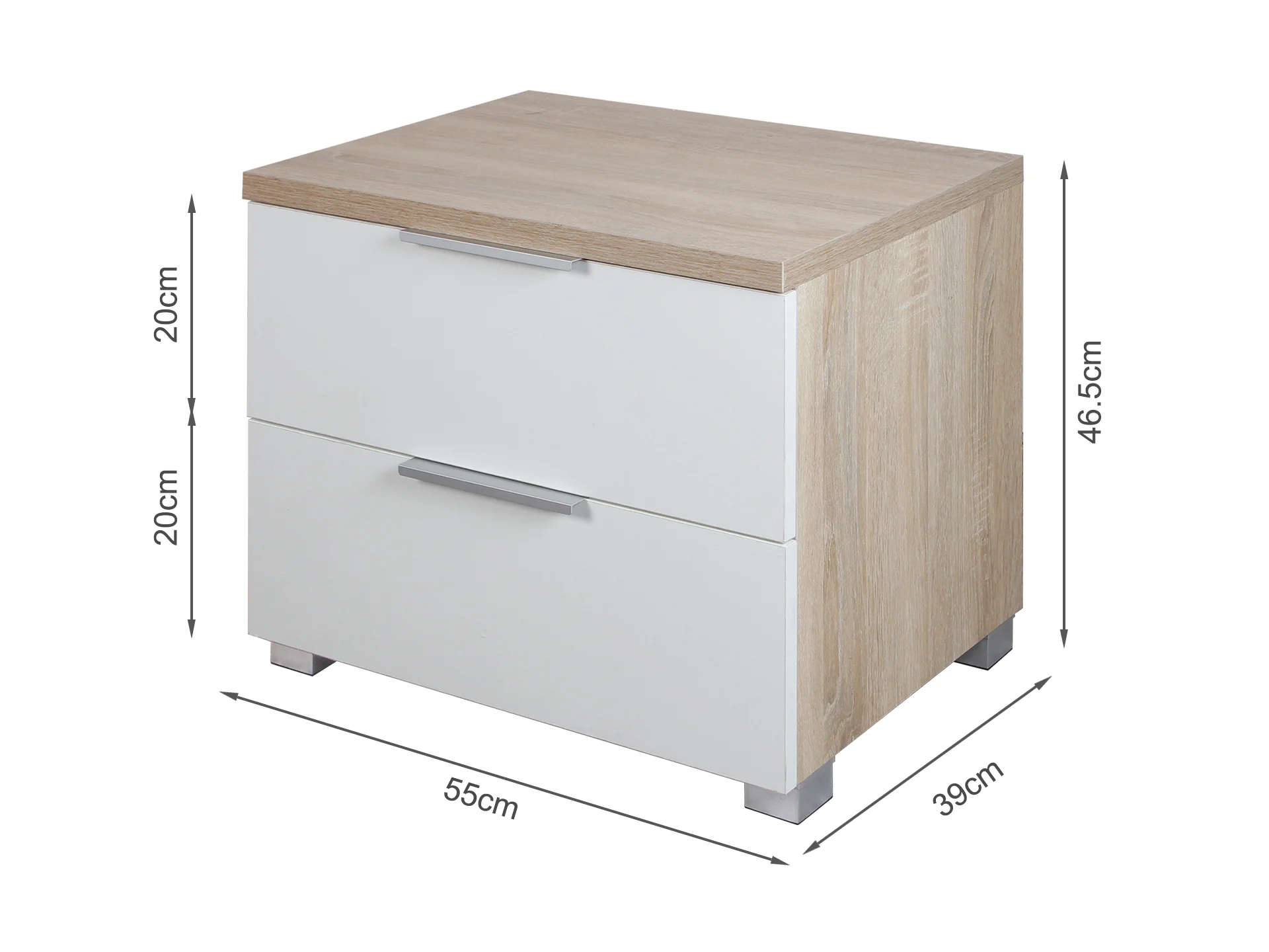 SETH 2 Drawer Bedside Table - OAK + WHITE - Image 9