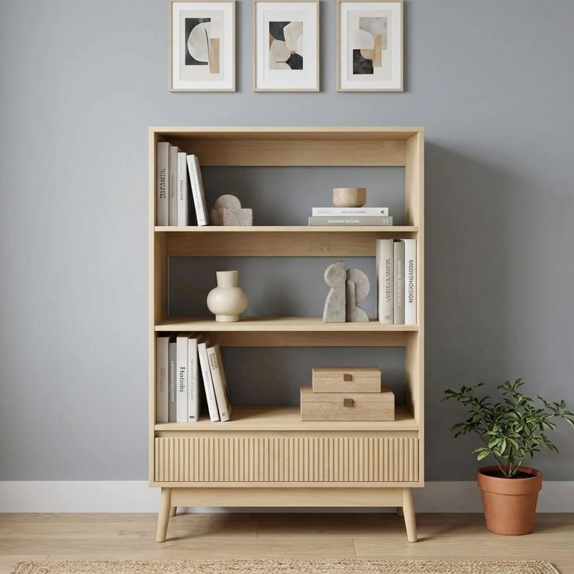 Shawnee 3 Tier Bookshelf with Drawer - Oak - Image 5