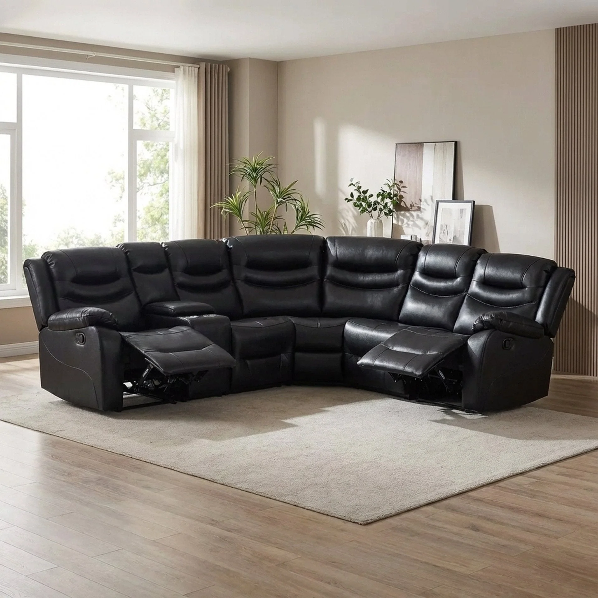 Silverdale Air Leather Manual Recliner Corner Sofa - Black - Image 3