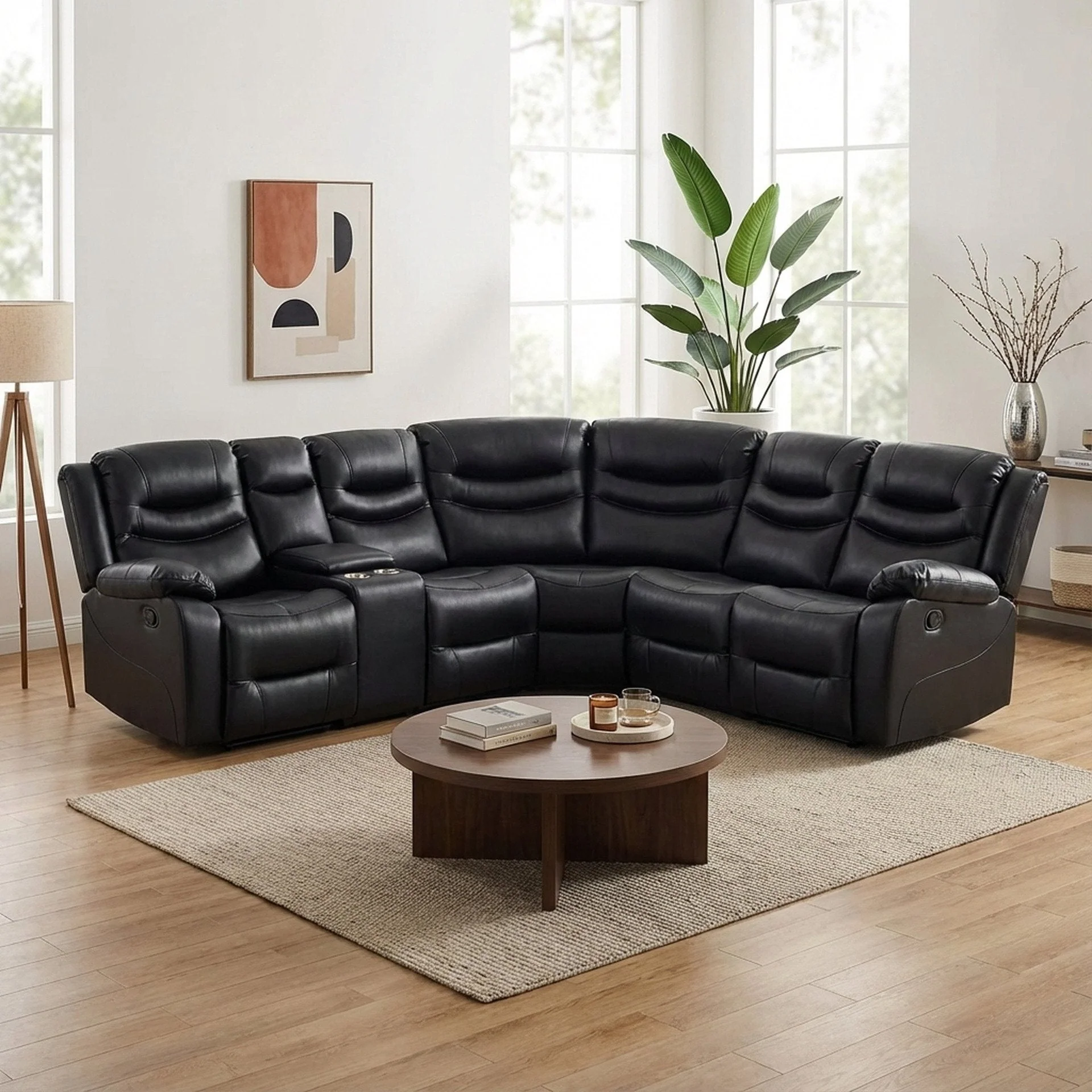 Silverdale Air Leather Manual Recliner Corner Sofa - Black - Image 4