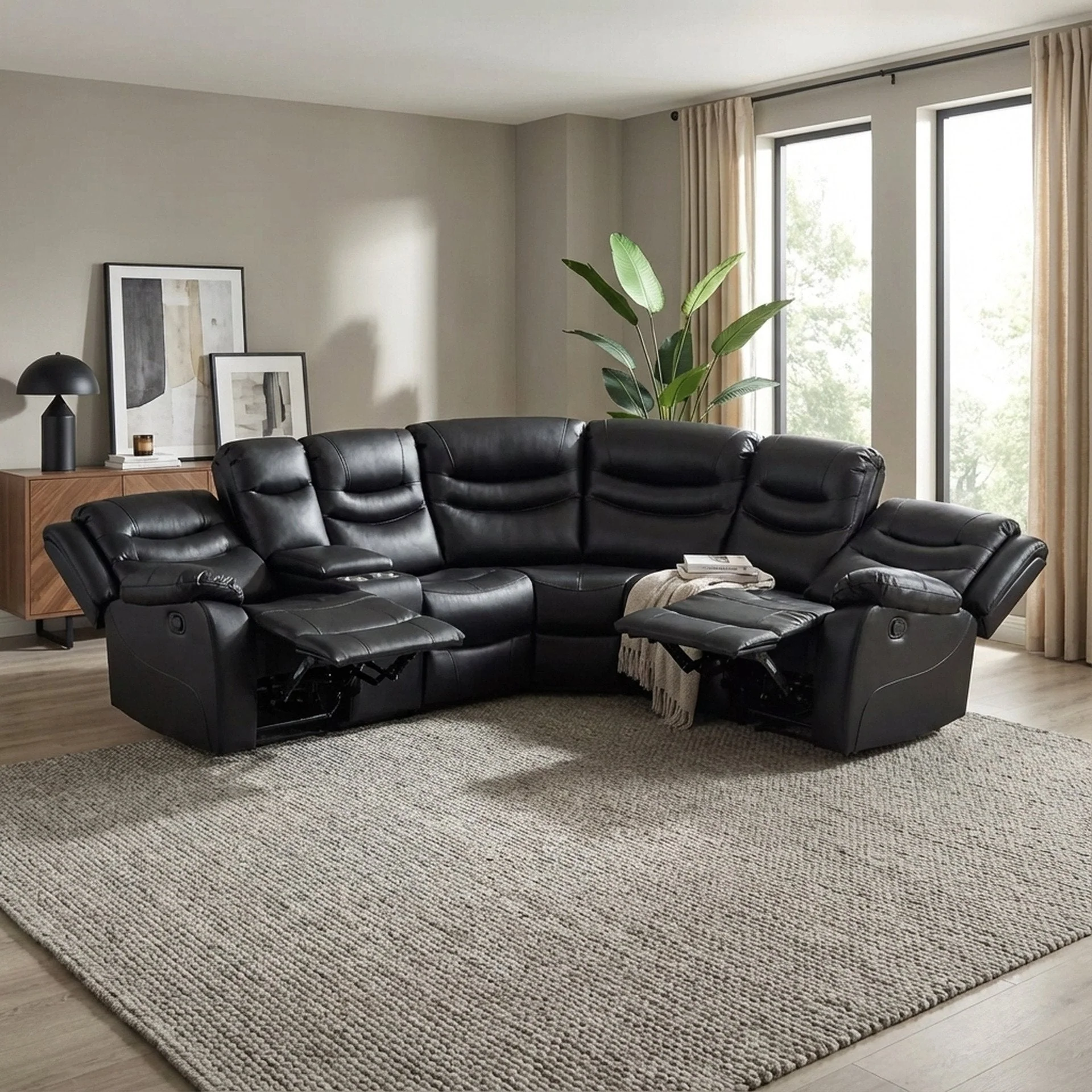 Silverdale Air Leather Manual Recliner Corner Sofa - Black - Image 6