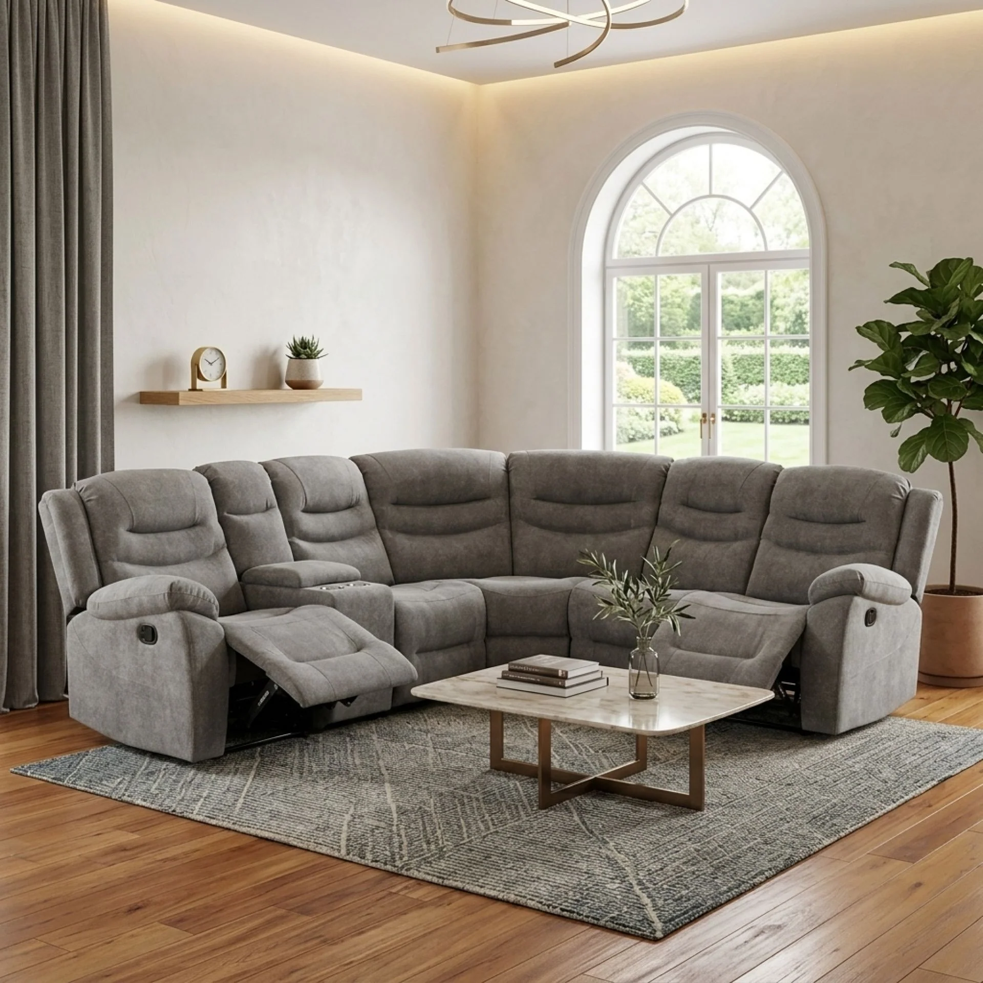 Silverdale Fabric Manual Recliner Corner Sofa - Grey - Image 4