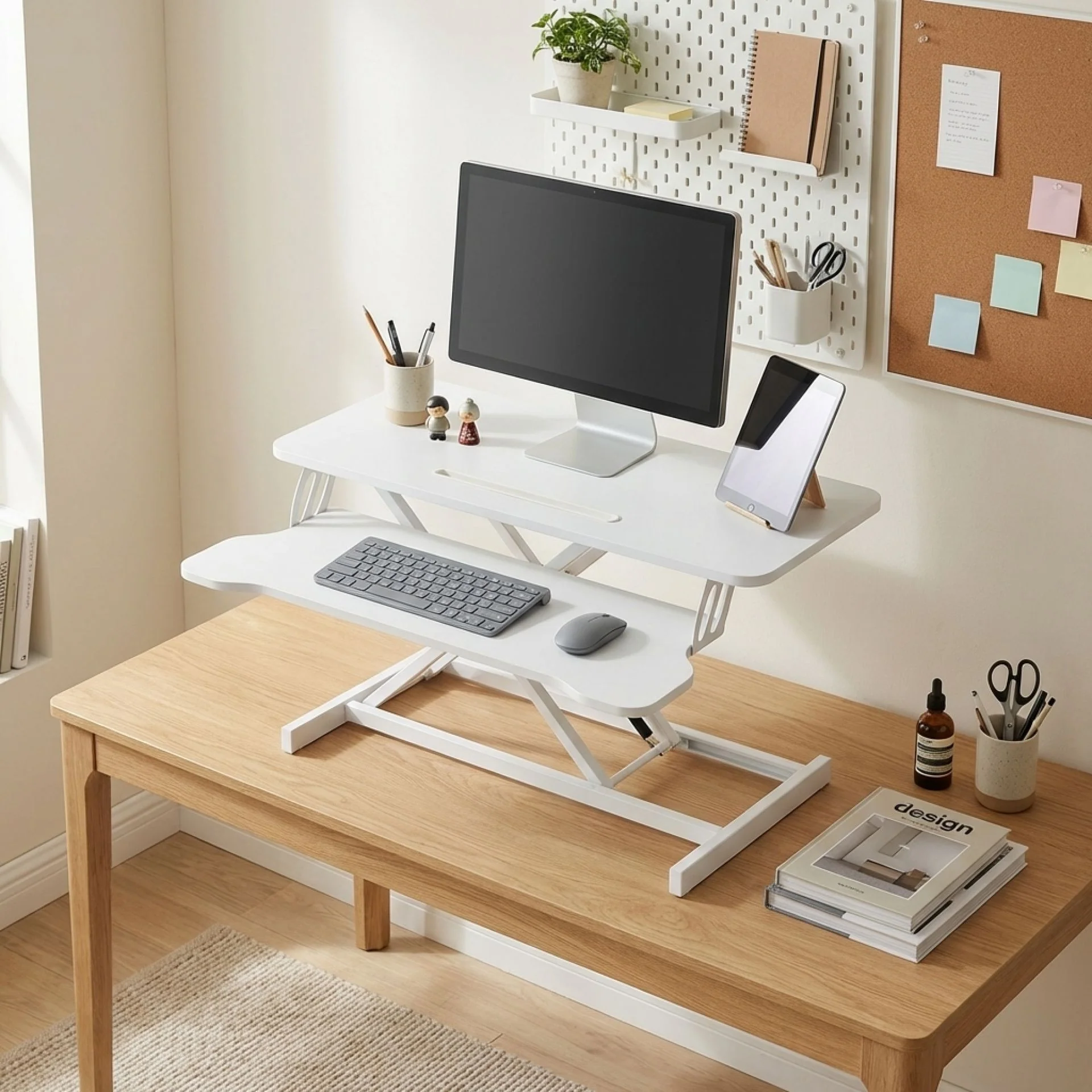 Sit-Stand Desk Converter with Keyboard Tray - White