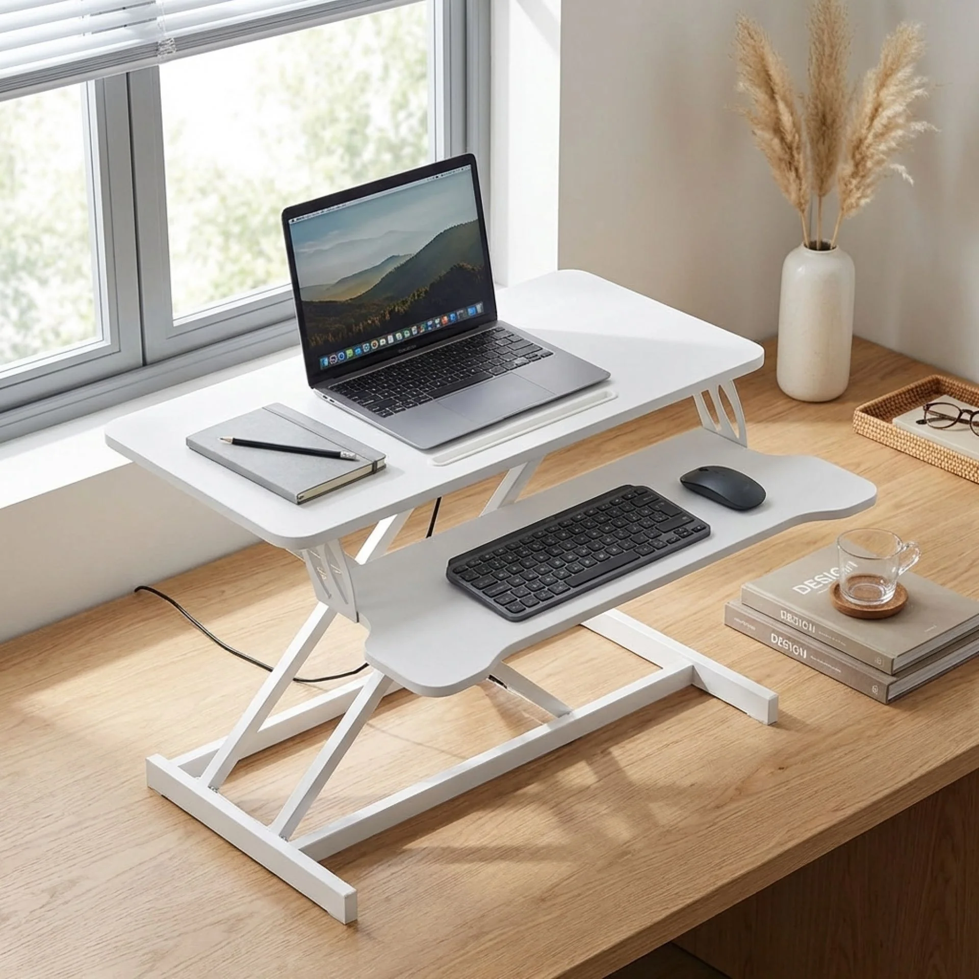 Sit-Stand Desk Converter with Keyboard Tray - White - Image 3